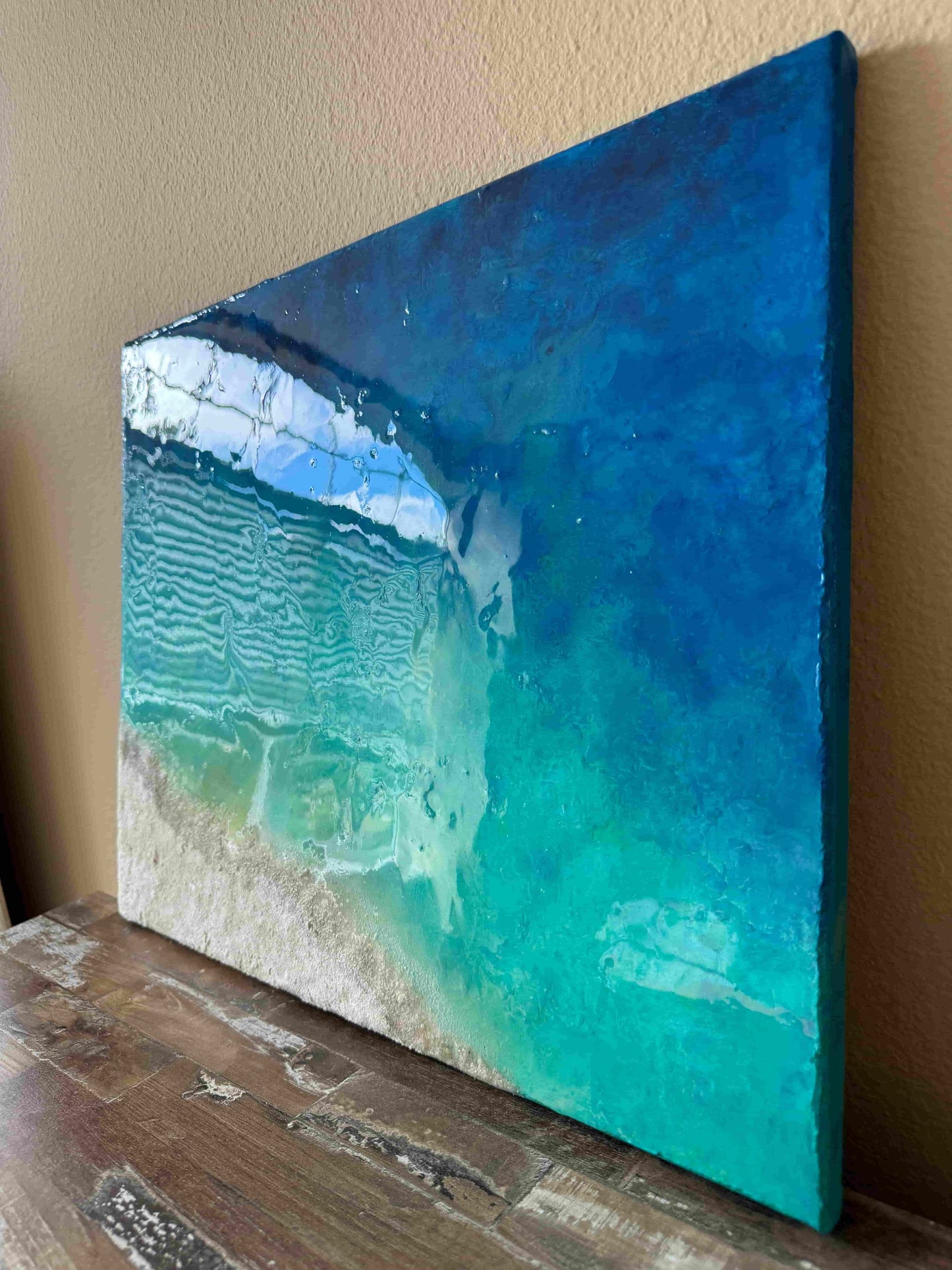 Azure turquoise seascape painting resin ocean art fadi diab