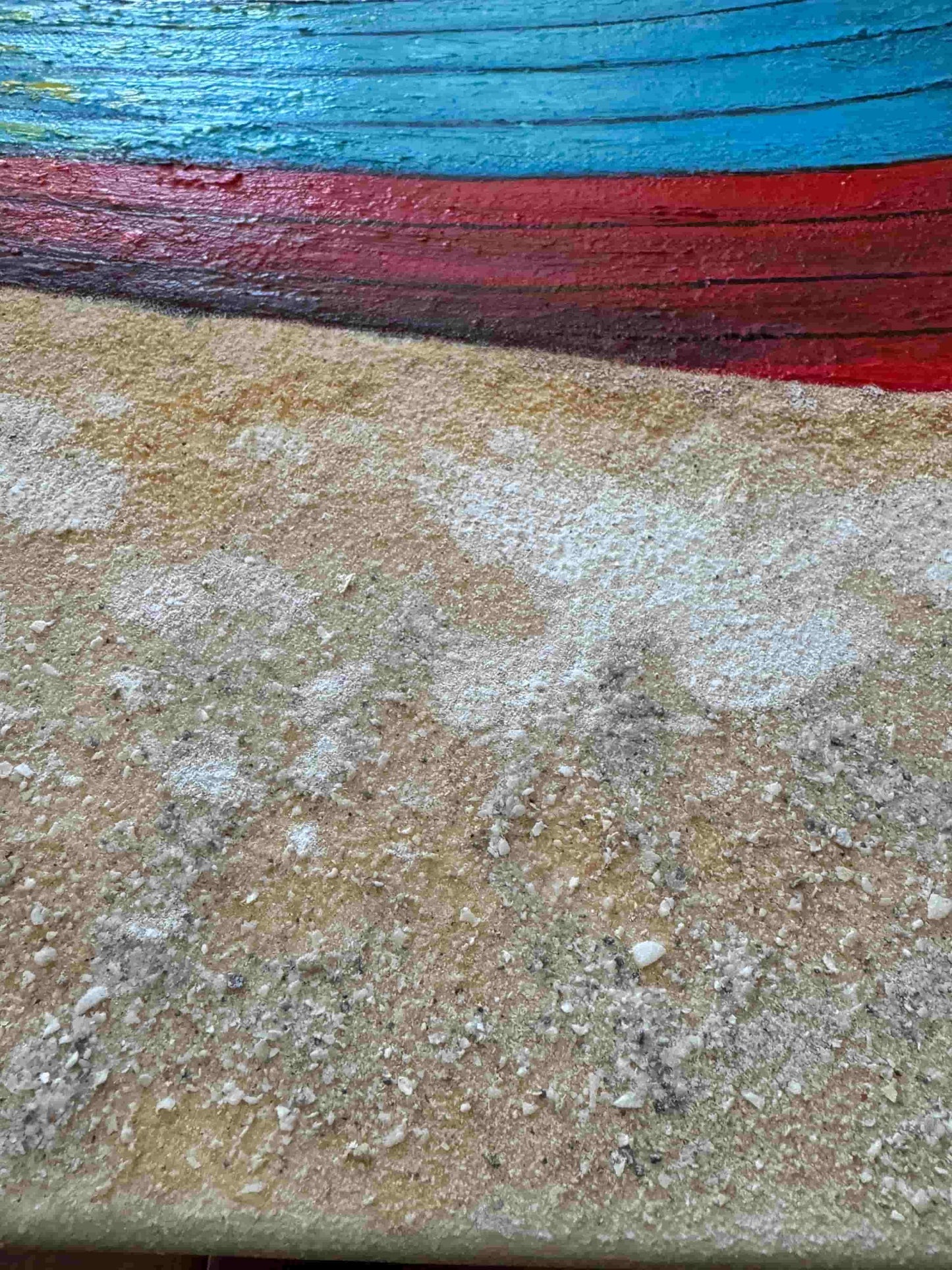 Fishing boat acrylic painting mixed media textured artwork by artist Fadi Diab seascape ocean beach tropical scenery