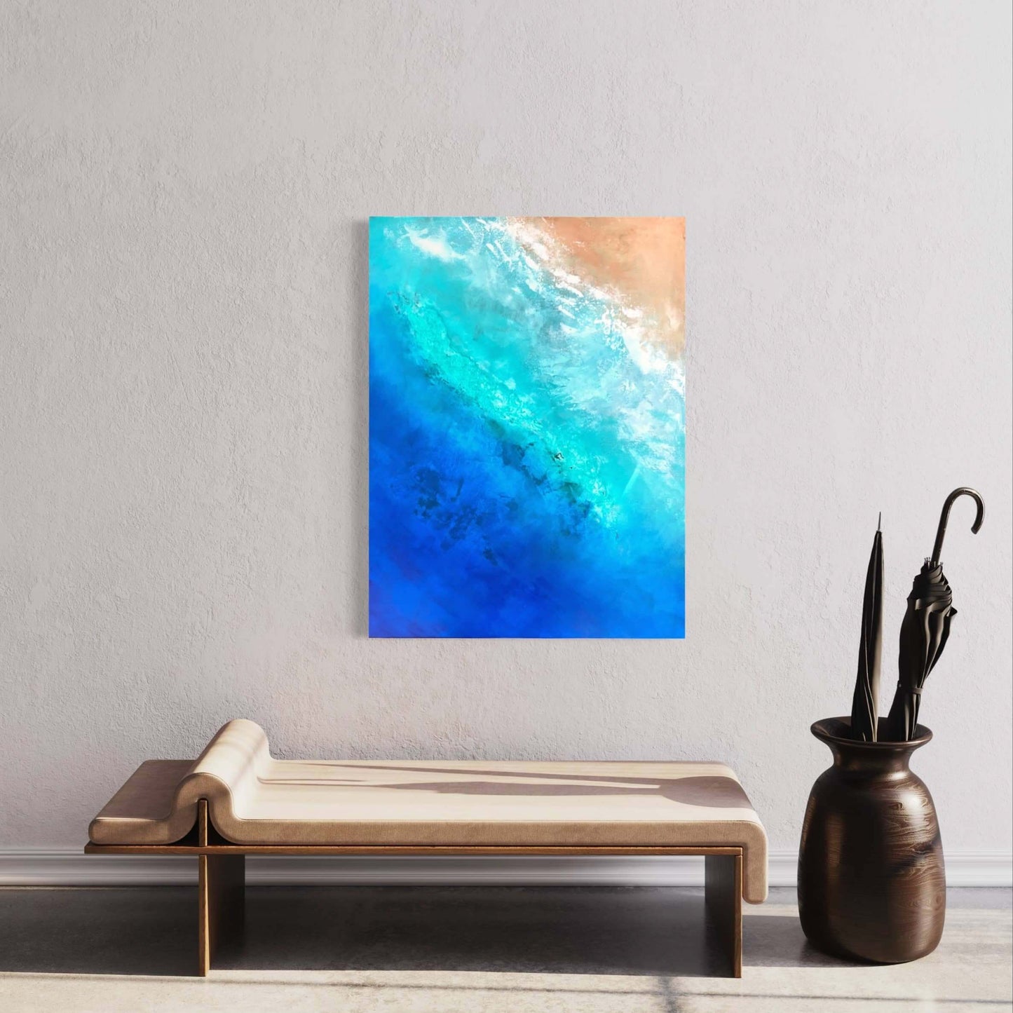 Acrylic mixed media painting on canvas abstract contemporary gallery fine art for sale textured tropical ocean islands seascape turquoise water seashore turquoise