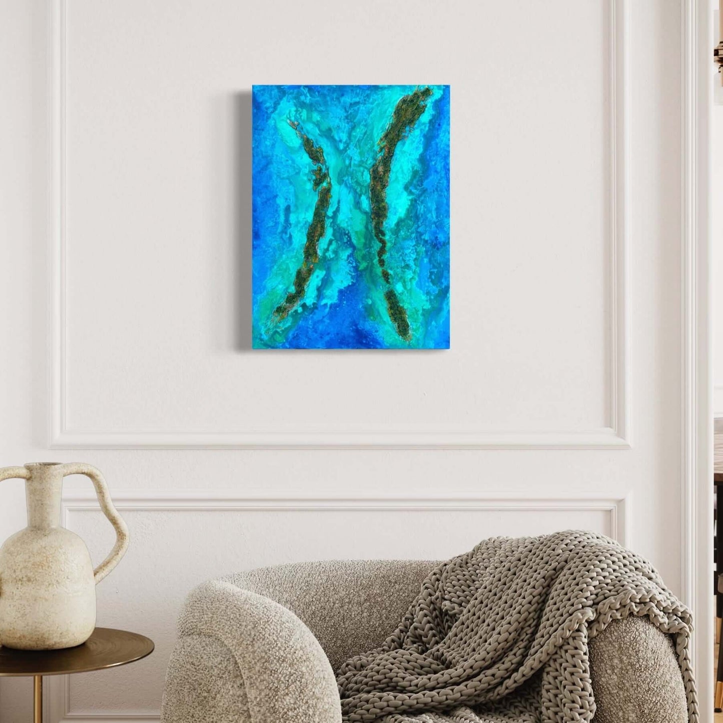 Acrylic mixed media painting on canvas abstract contemporary gallery fine art for sale textured tropical ocean islands seascape turquoise water seashore turquoise fadidiab.art