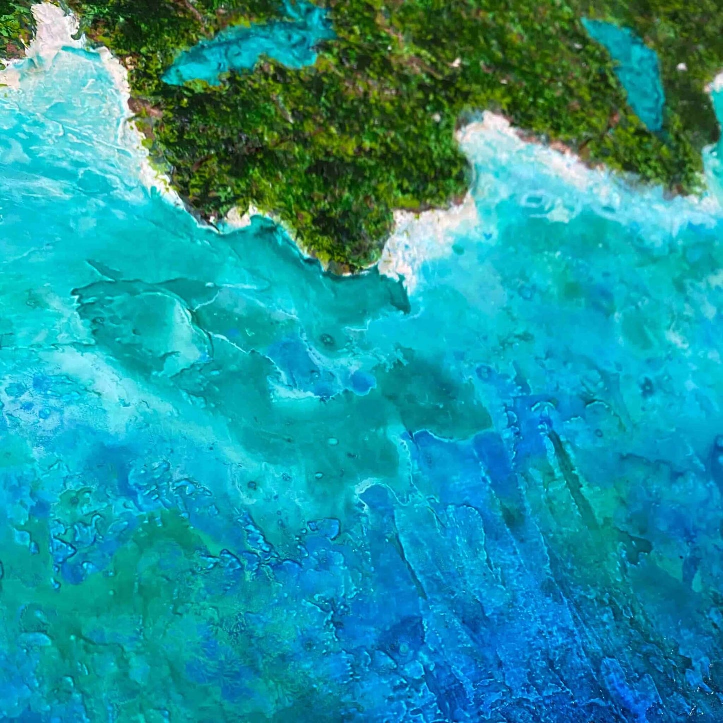Acrylic mixed media painting on canvas abstract contemporary gallery fine art for sale textured tropical ocean islands seascape turquoise water seashore turquoise fadidiab.art