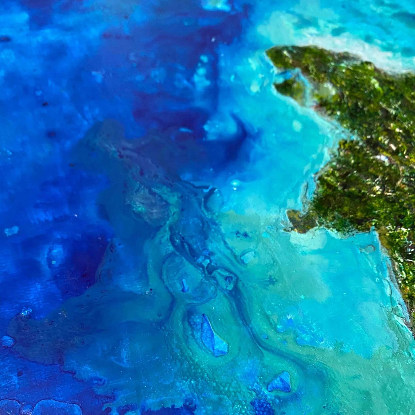 Acrylic mixed media painting on canvas abstract contemporary gallery fine art for sale textured tropical ocean islands seascape turquoise water seashore turquoise fadidiab.art fadi diab