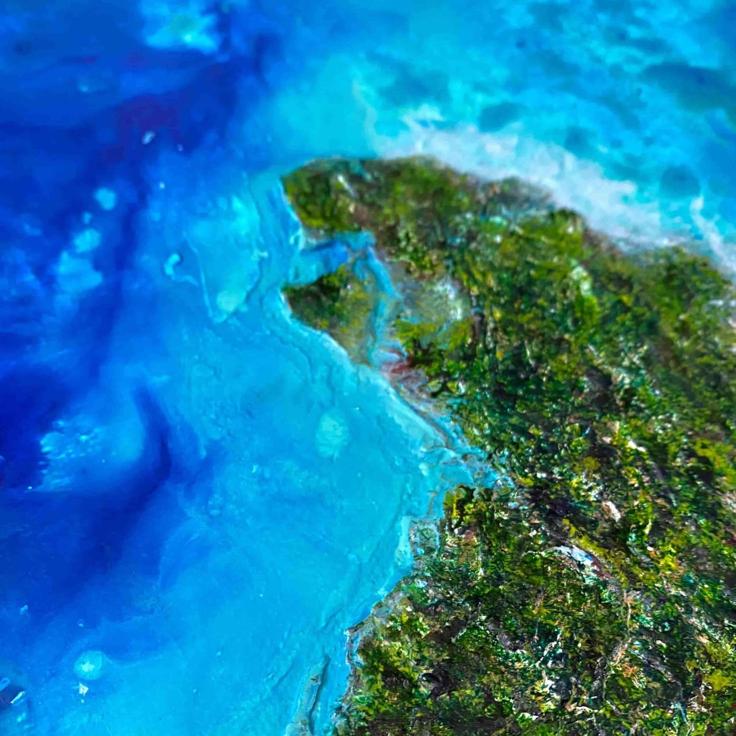Acrylic mixed media painting on canvas abstract contemporary gallery fine art for sale textured tropical ocean islands seascape turquoise water seashore turquoise fadidiab.art fadi diab