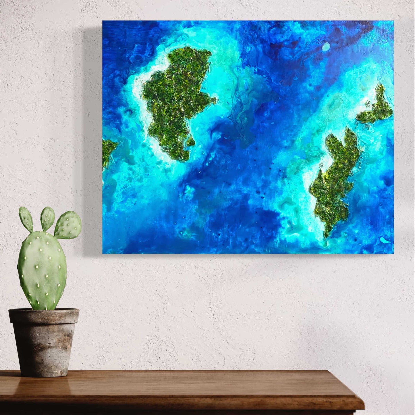 Acrylic mixed media painting on canvas abstract contemporary gallery fine art for sale textured tropical ocean islands seascape turquoise water seashore turquoise fadidiab.art fadi diab