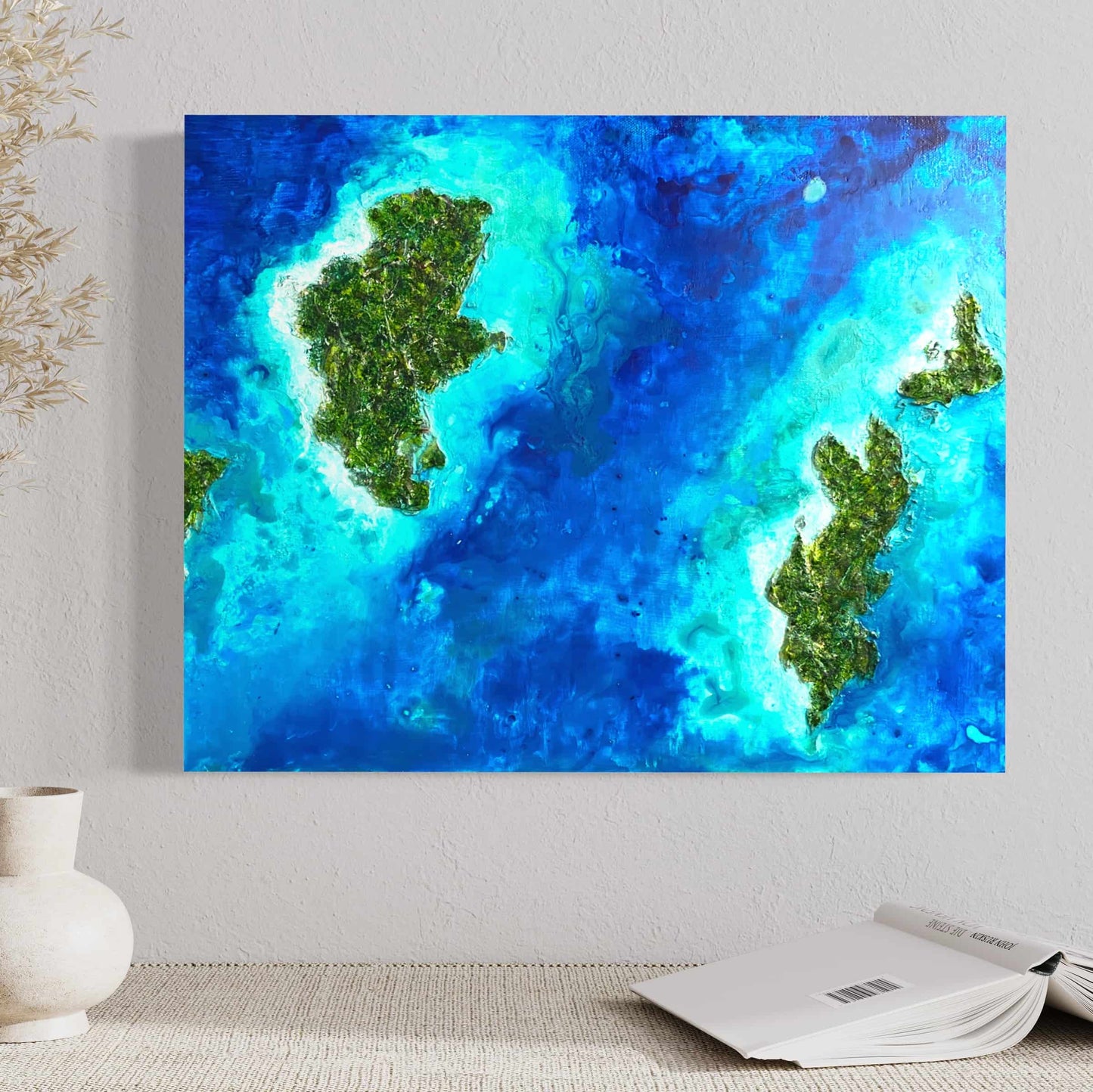 Acrylic painting on canvas abstract gallery fine art for sale textured tropical ocean islands seascape turquoise seashore
