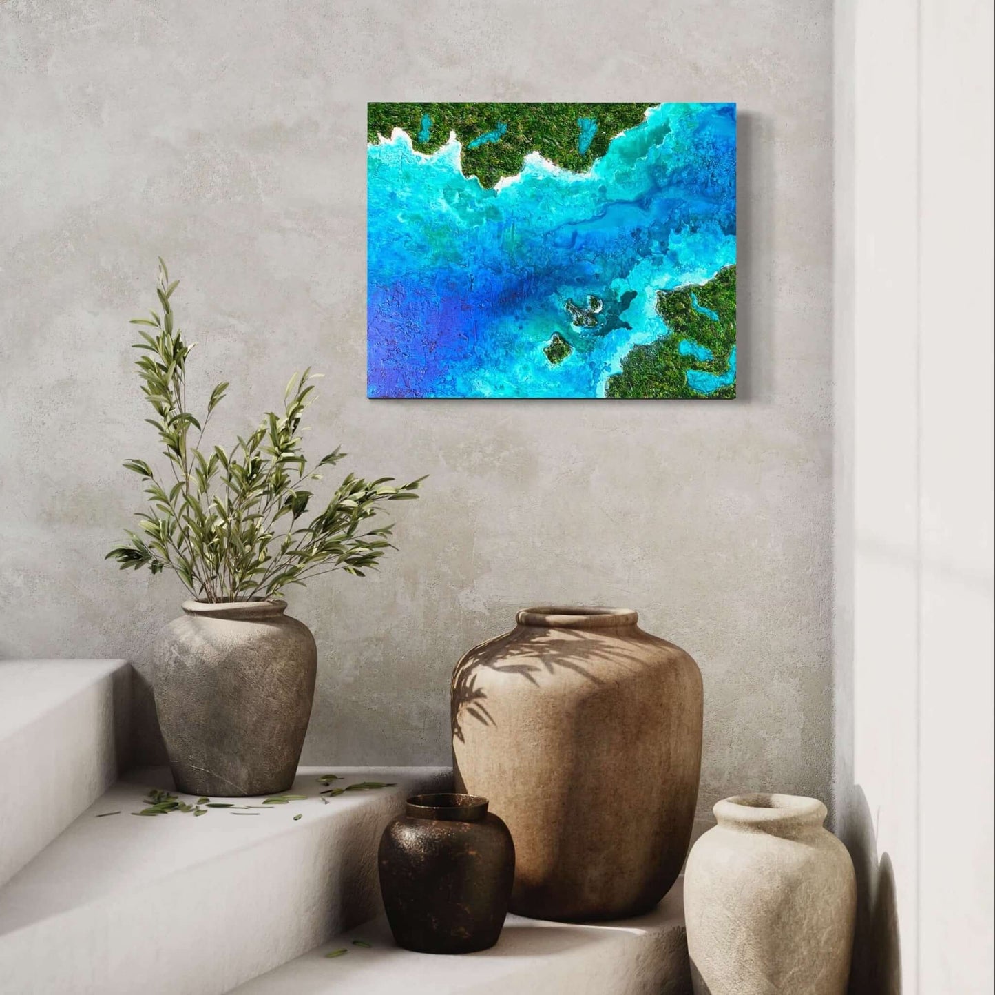 Acrylic painting on canvas abstract gallery fine art for sale textured tropical ocean islands seascape turquoise seashore