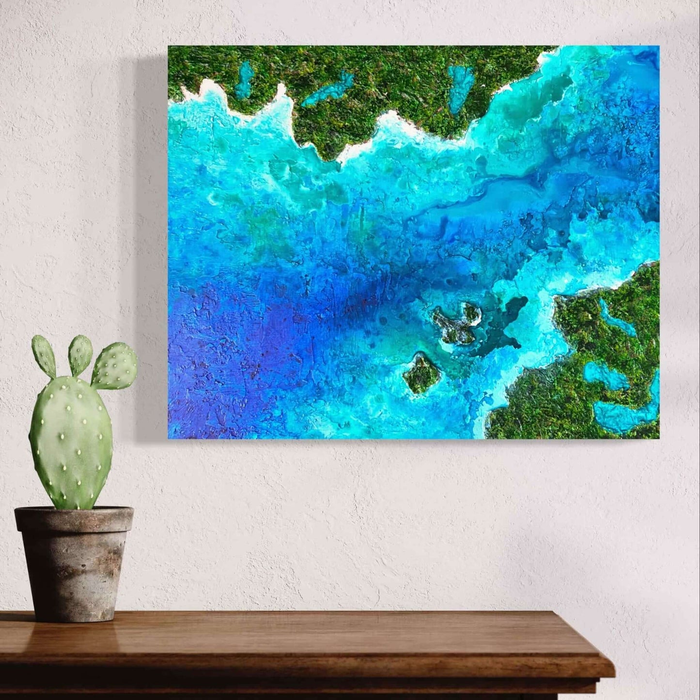 Acrylic painting on canvas abstract gallery fine art for sale textured tropical ocean islands seascape turquoise seashore