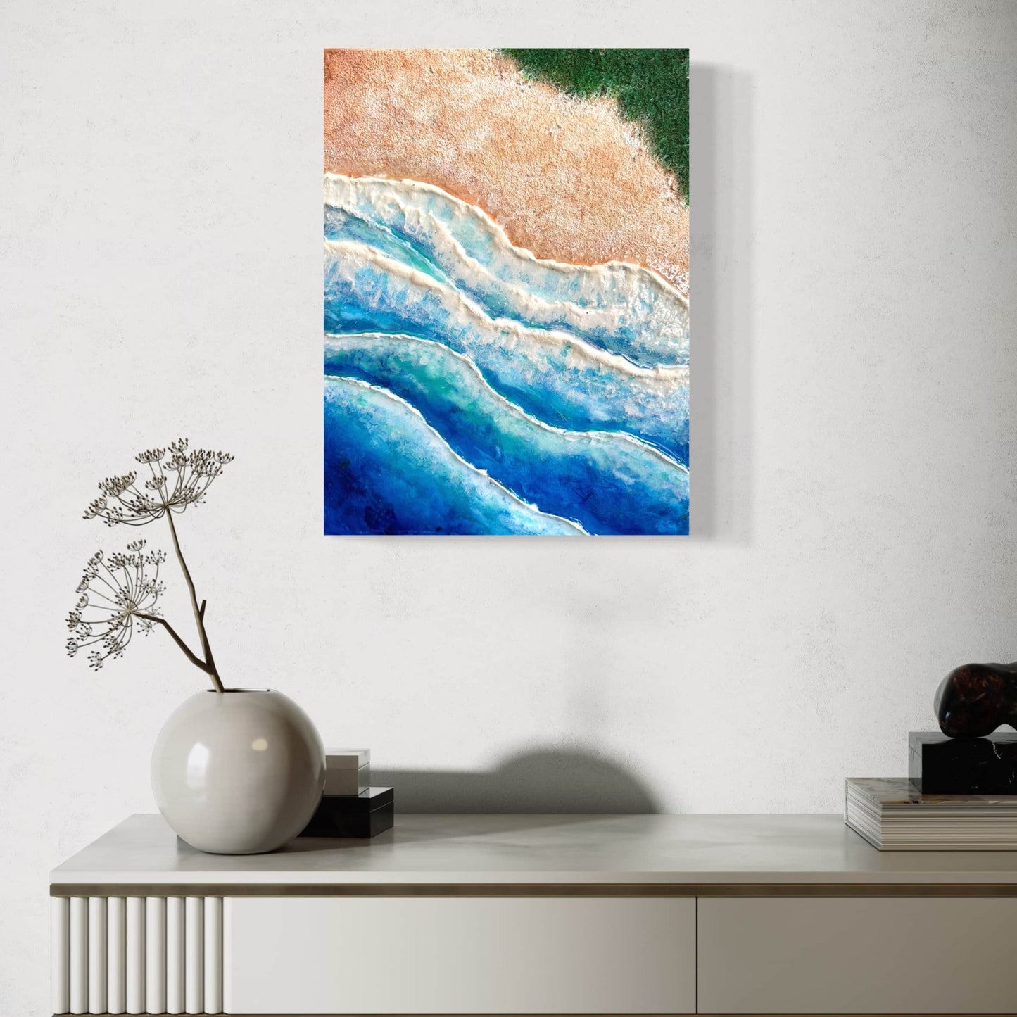 Original acrylic painting resin ocean seascape beach