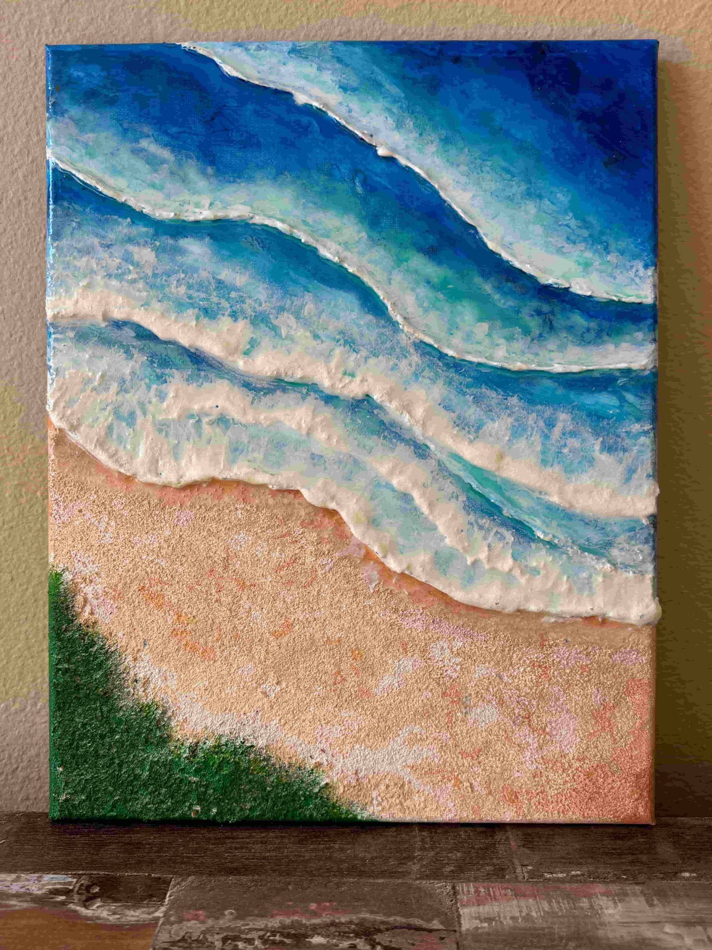Original acrylic painting resin ocean seascape beach