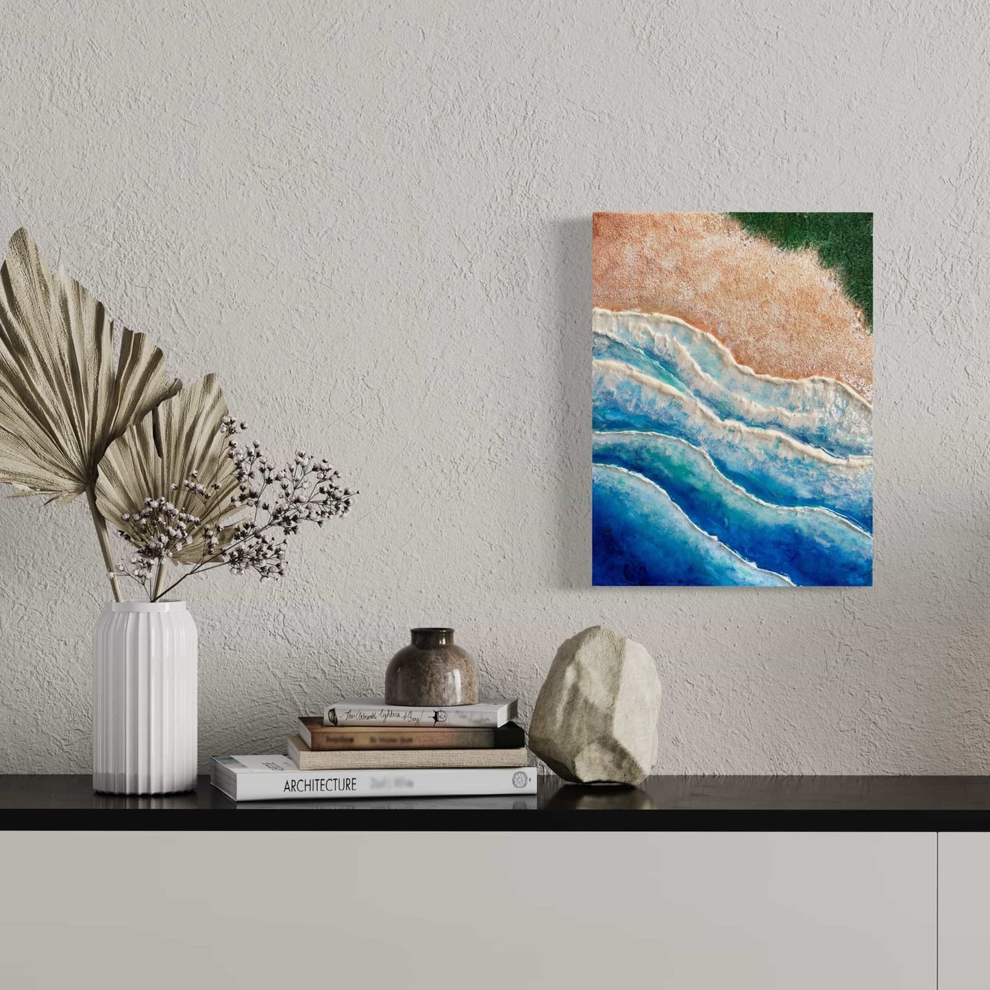 Original acrylic painting resin ocean seascape beach