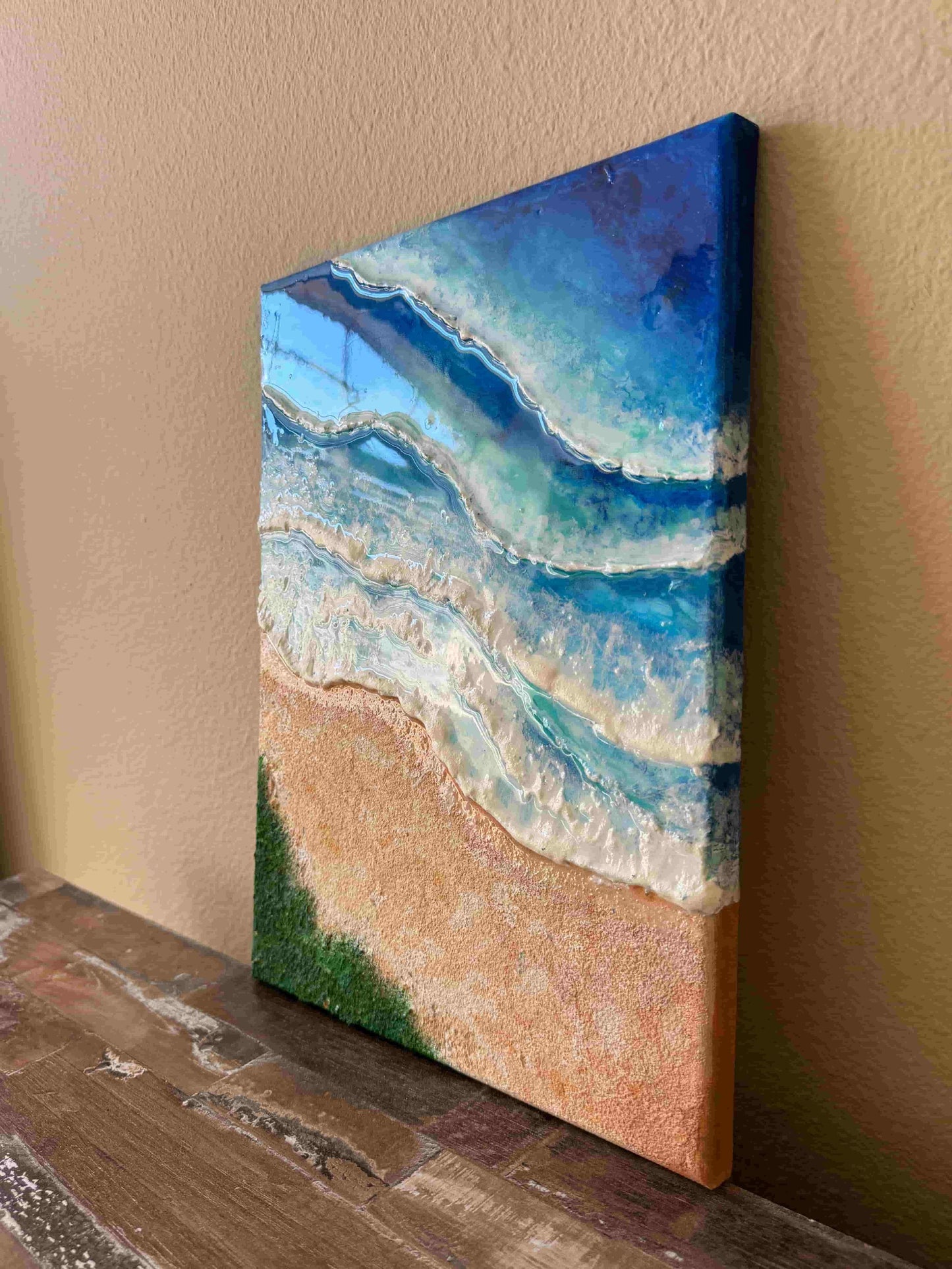 Original acrylic painting resin ocean seascape beach
