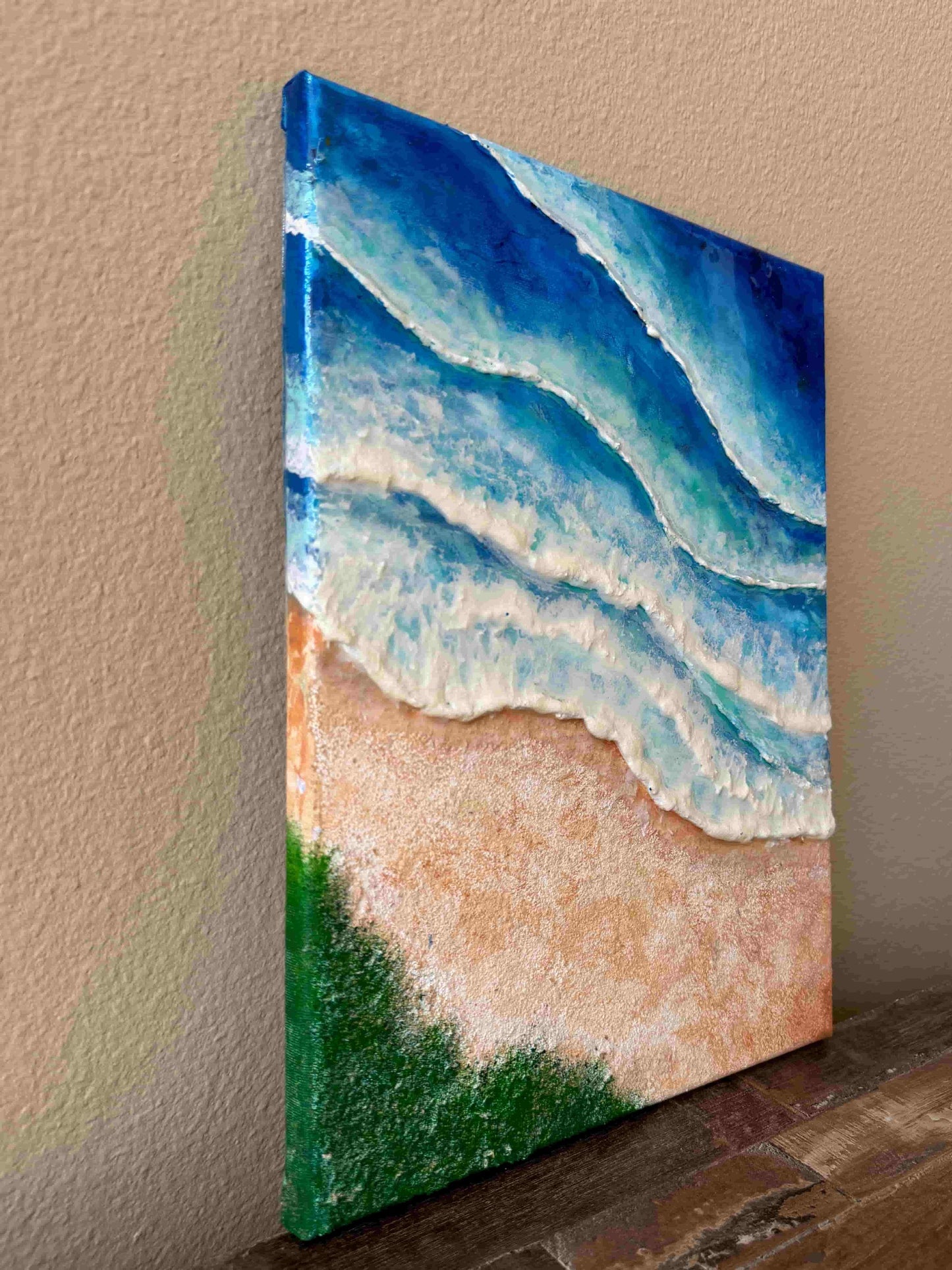 Original acrylic painting resin ocean seascape beach
