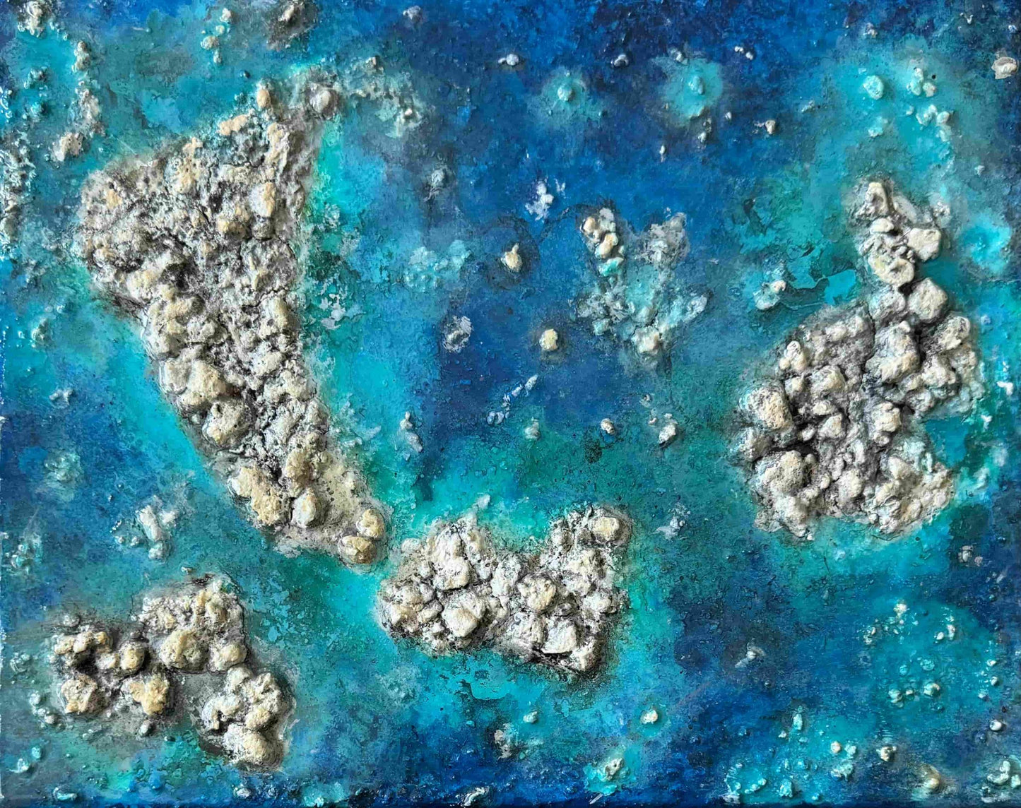 Original acrylic painting resin ocean seascape beach ROCK ISLAND