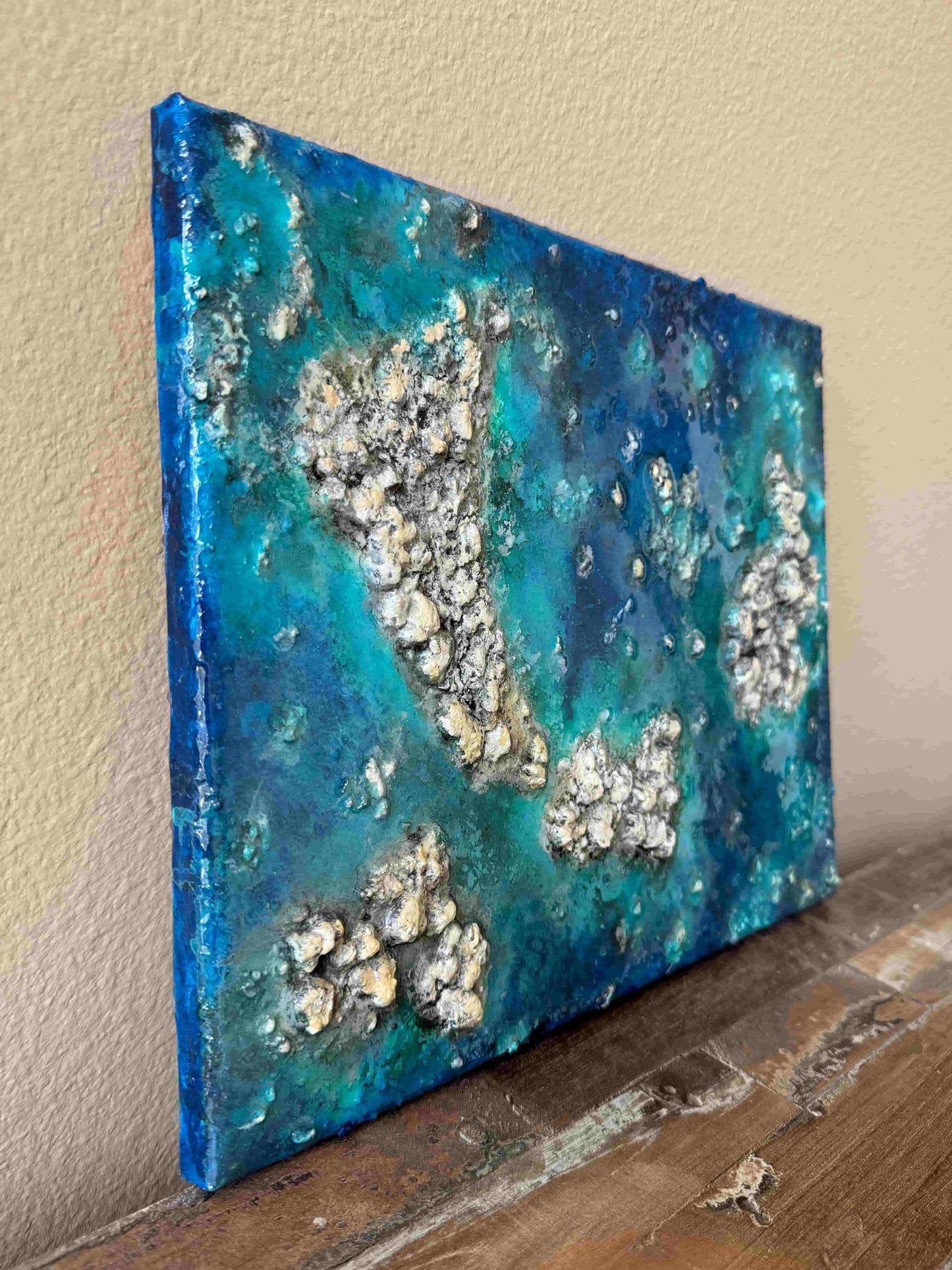 Original acrylic painting resin ocean seascape beach ROCK ISLAND