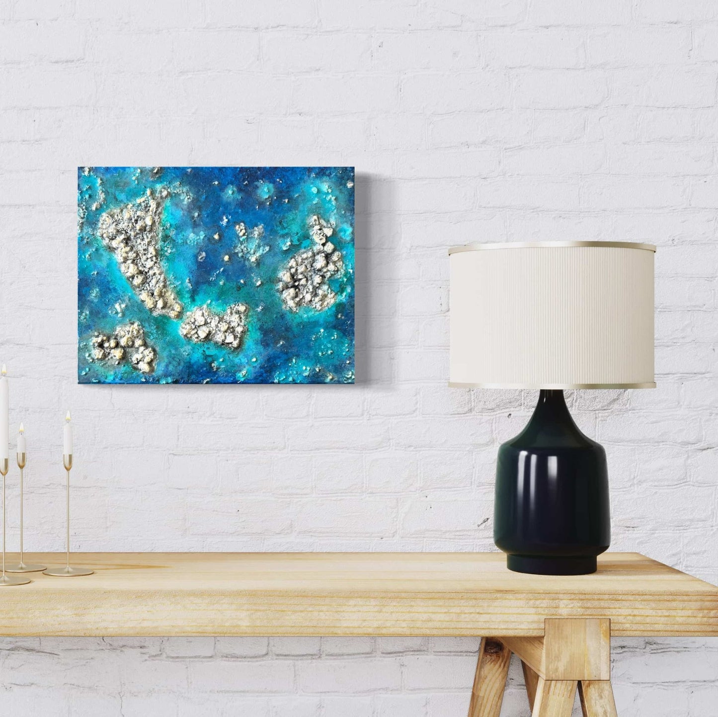 Original acrylic painting resin ocean seascape beach ROCK ISLAND