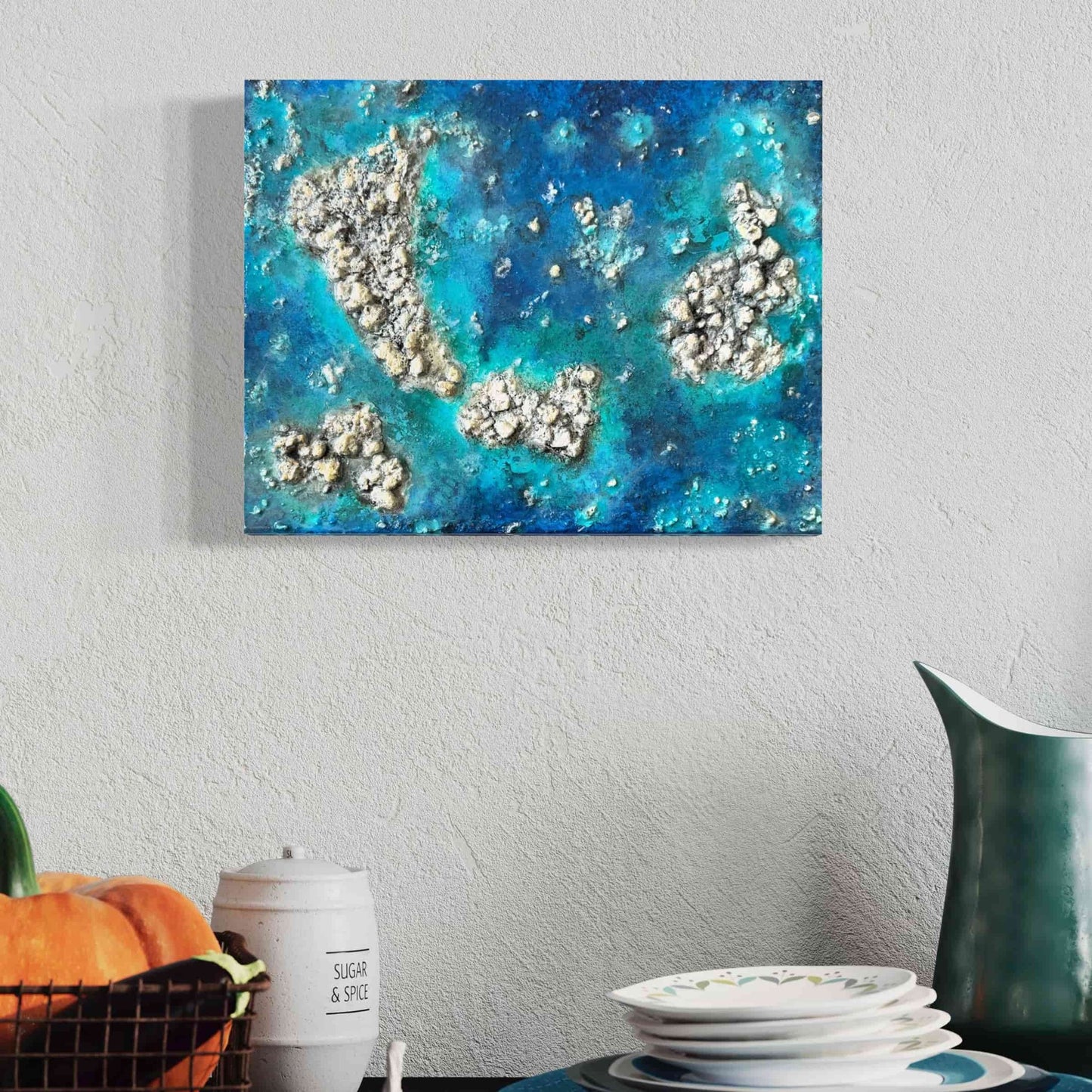 Original acrylic painting resin ocean seascape beach ROCK ISLAND