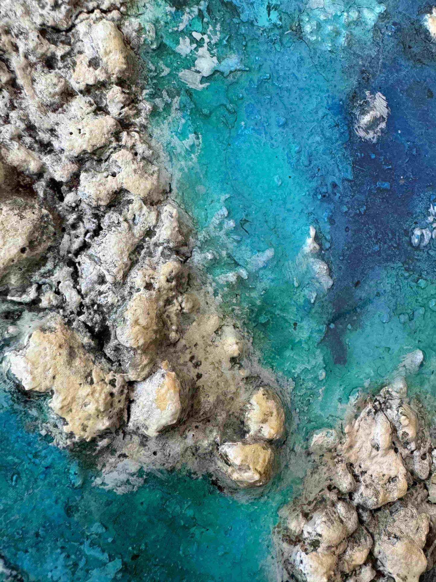 Original acrylic painting resin ocean seascape beach ROCK ISLAND