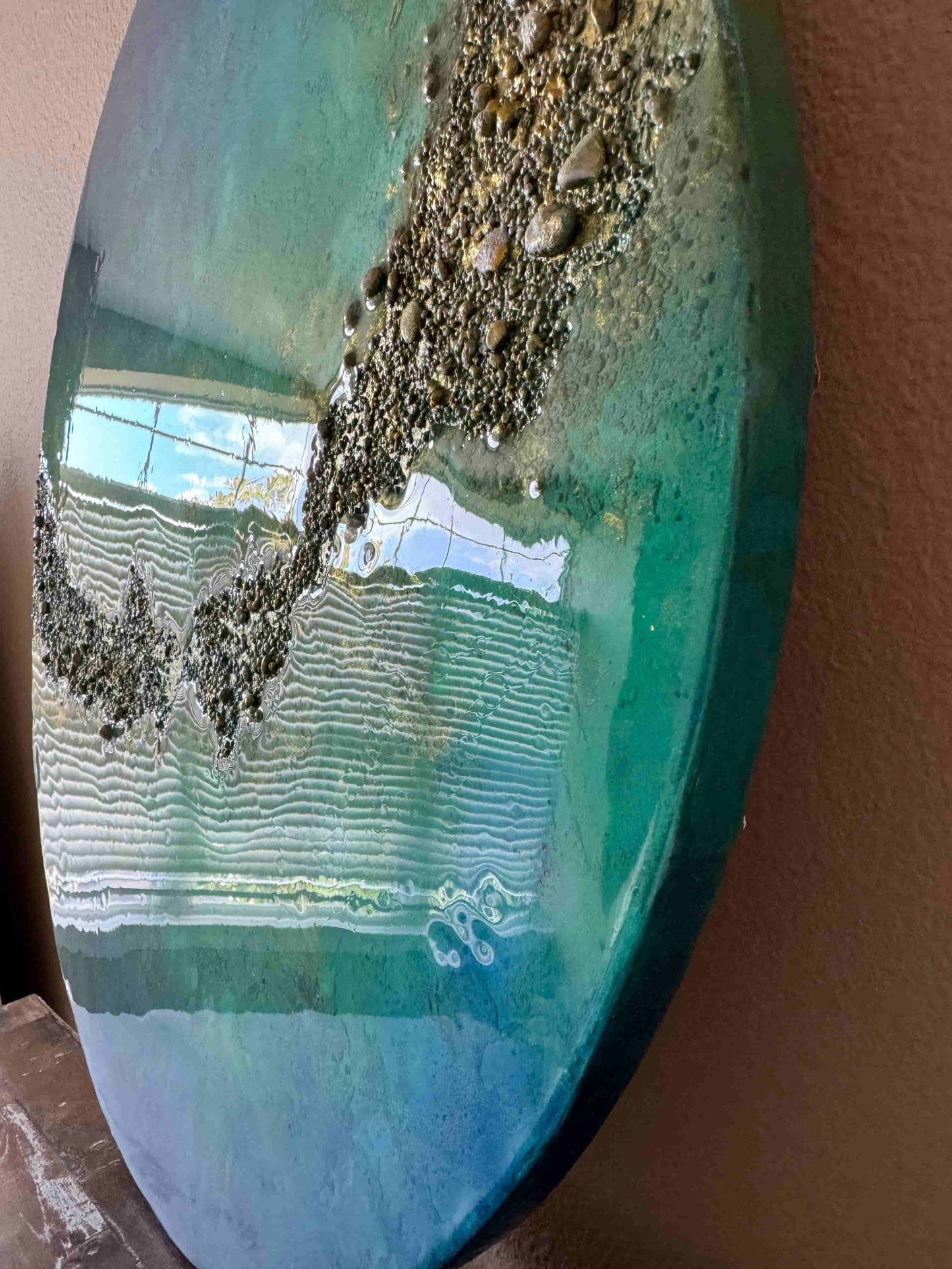 Tropical seascape resin mixed media painting
