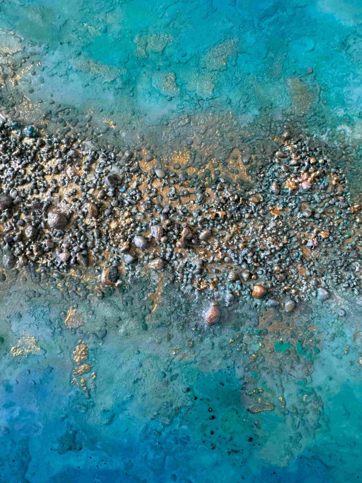 Tropical seascape resin mixed media painting