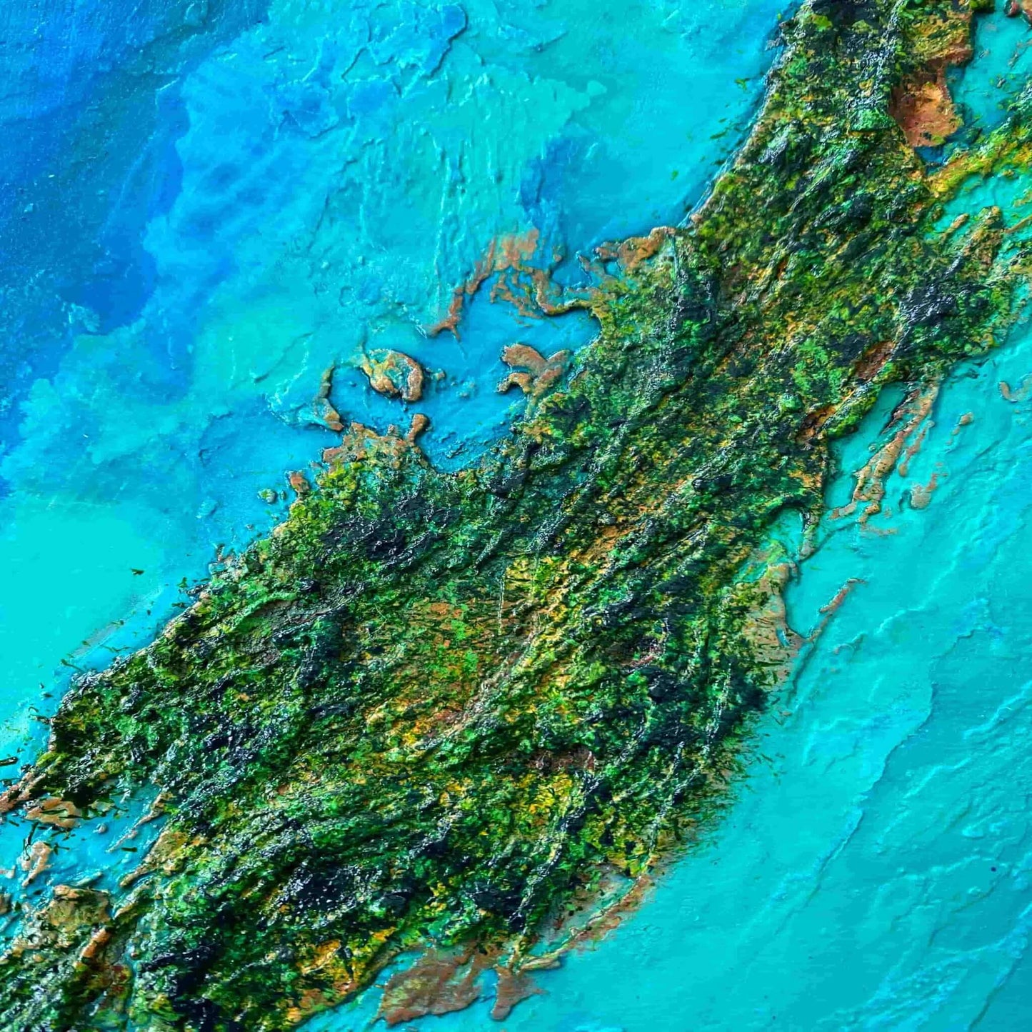 Acrylic mixed media painting on canvas abstract contemporary gallery fine art for sale textured tropical ocean islands seascape turquoise water seashore turquoise fadidiab.art