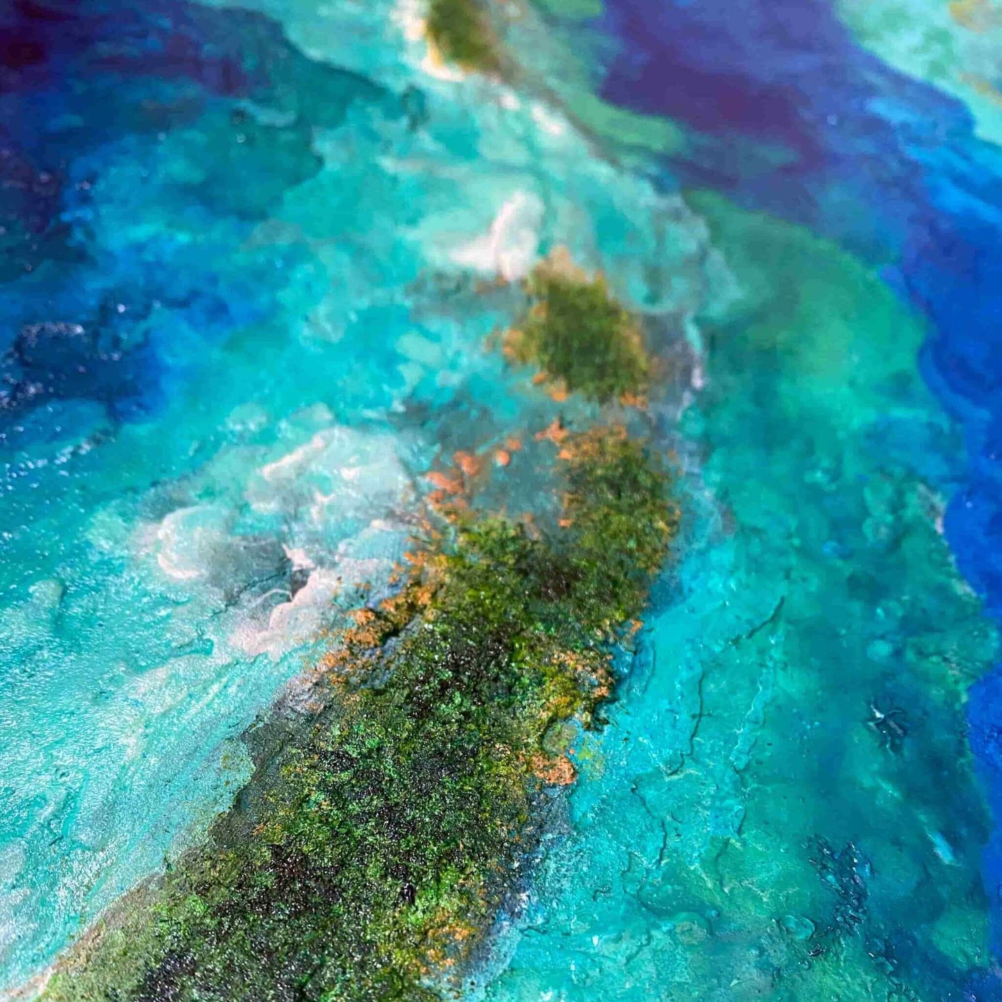 Acrylic mixed media painting on canvas abstract contemporary gallery fine art for sale textured tropical ocean islands seascape turquoise water seashore turquoise