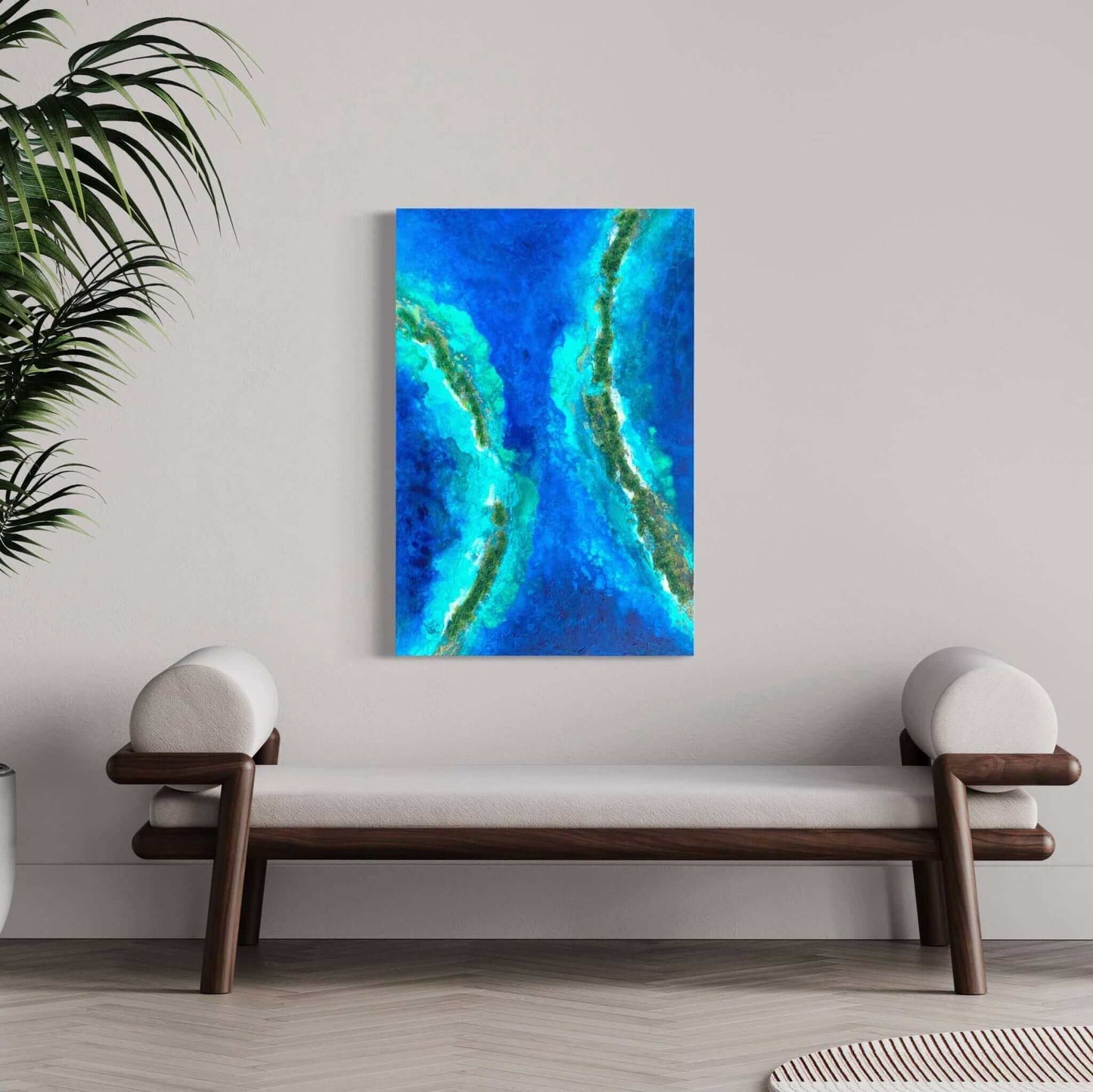Acrylic mixed media painting on canvas abstract contemporary gallery fine art for sale textured tropical ocean islands seascape turquoise water seashore turquoise