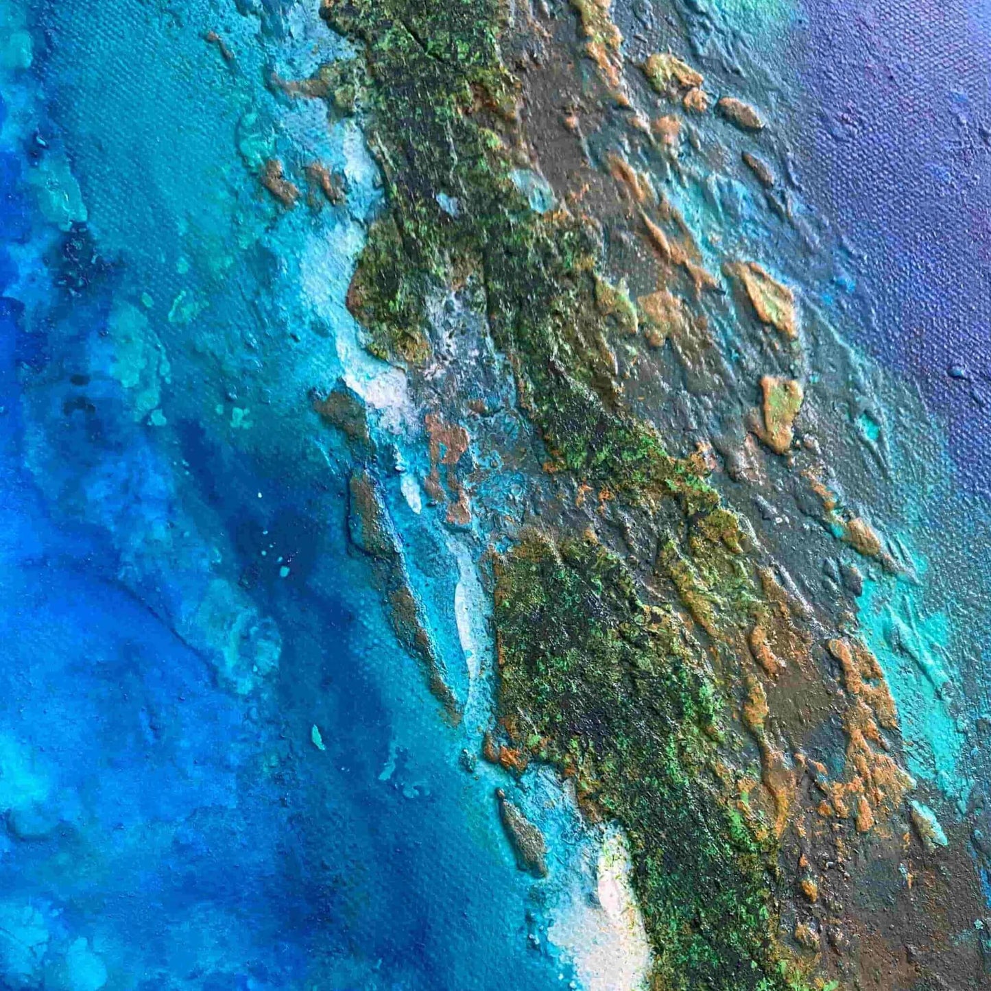Acrylic mixed media painting on canvas abstract contemporary gallery fine art for sale textured tropical ocean islands seascape turquoise water seashore turquoise