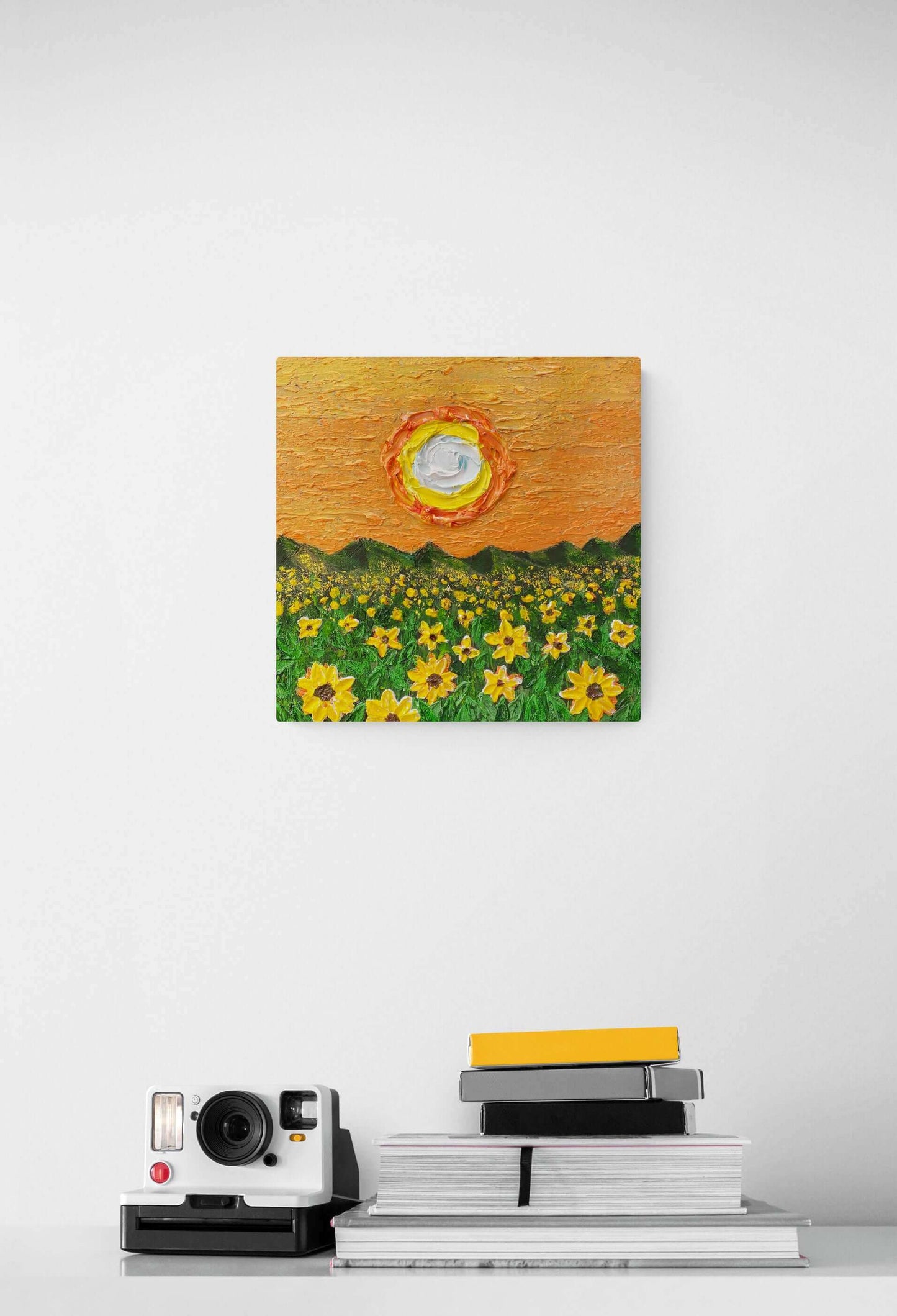 acrylic oil painting on canvas wall art texture artwork original for sale flower floral trees sunset field sunflower