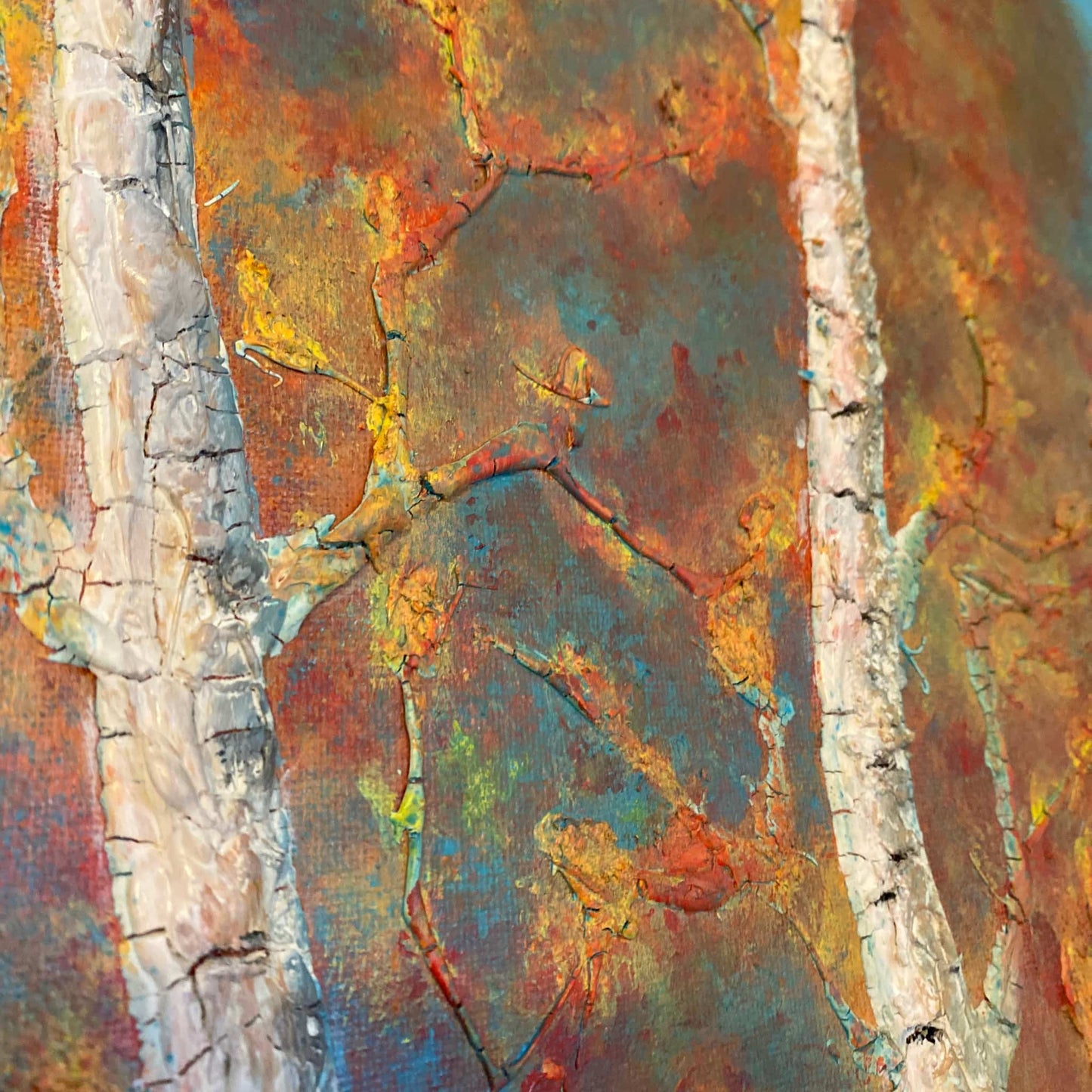 Textured crackled mixed media acrylic oil painting on canvas 3d impasto using brush palette knife and squeegee landscape floral