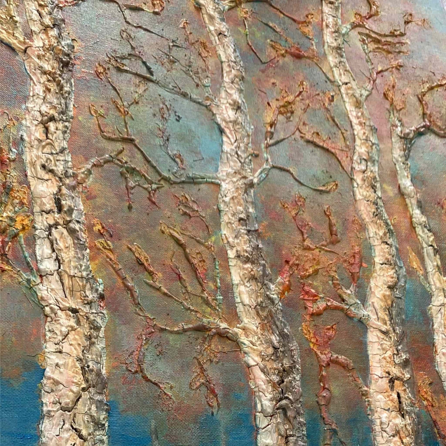 acrylic oil painting on canvas wall art texture crackle artwork original handmade signed by artist for sale flower floral trees still life