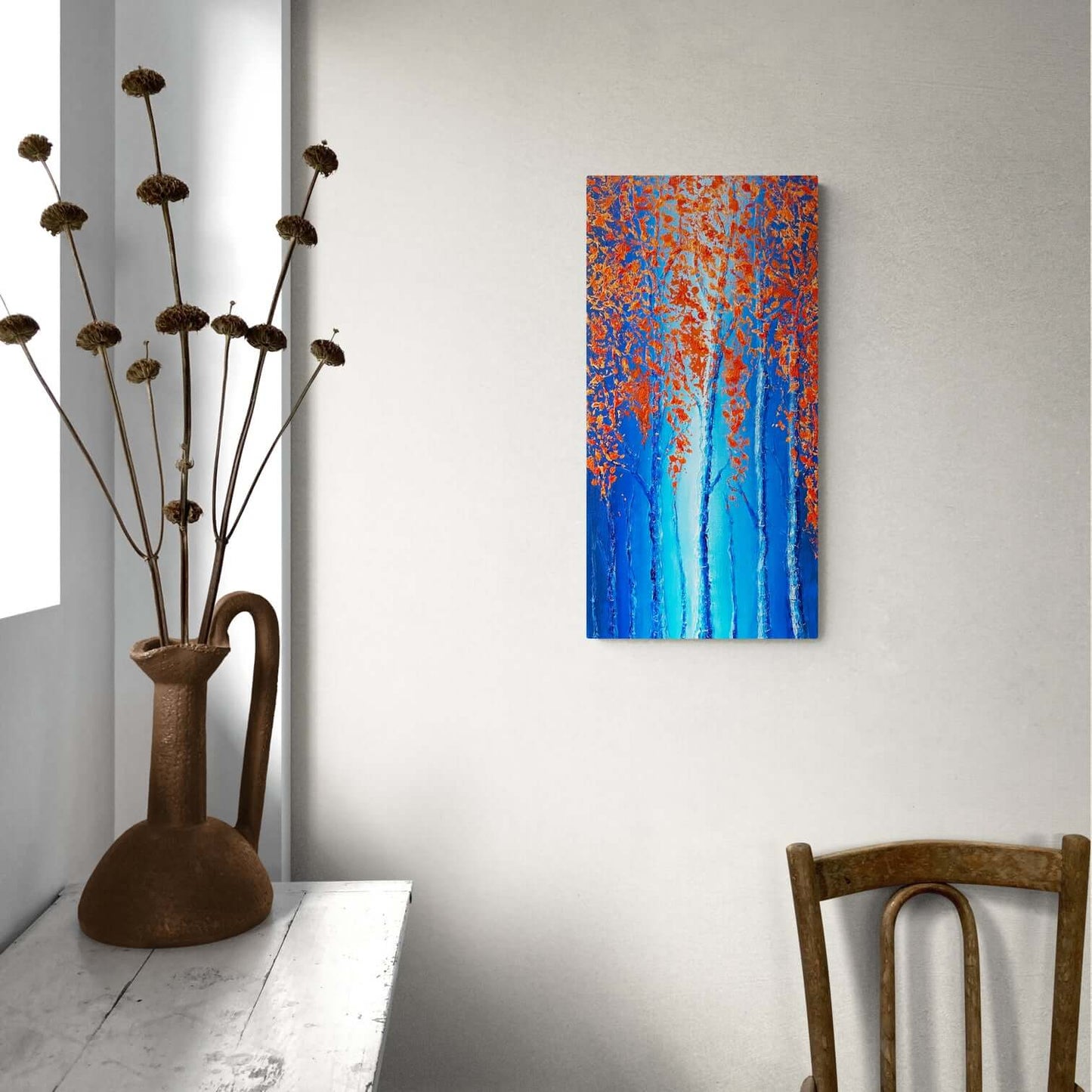 Acrylic painting on canvas abstract fine art for sale textured floral trees forest blue orange fadidiab.art fadi diab