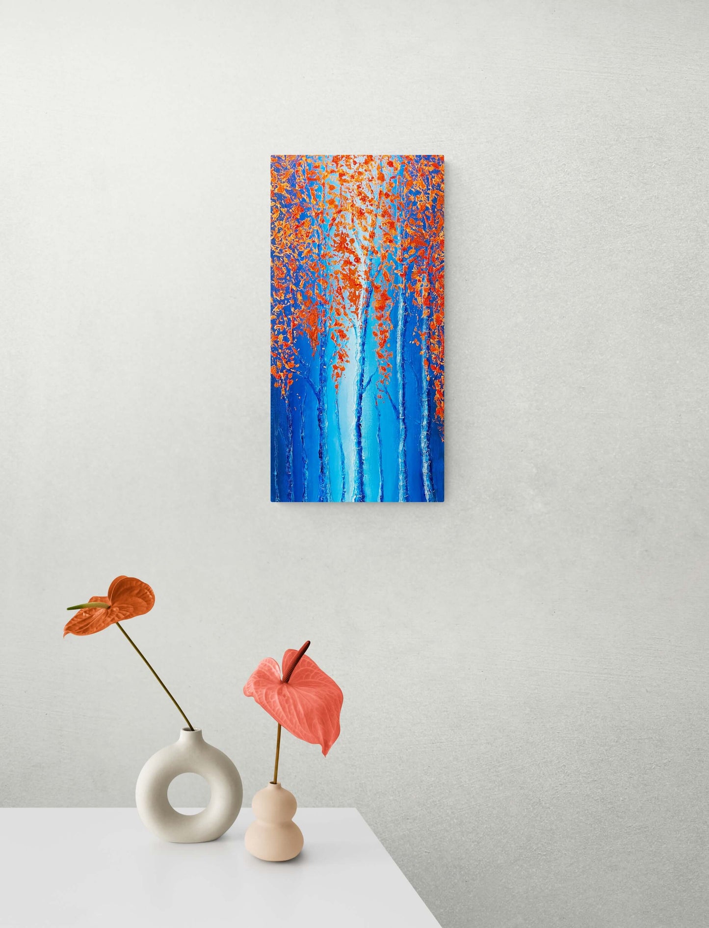 Acrylic painting on canvas abstract fine art for sale textured floral trees forest blue orange fadidiab.art fadi diab