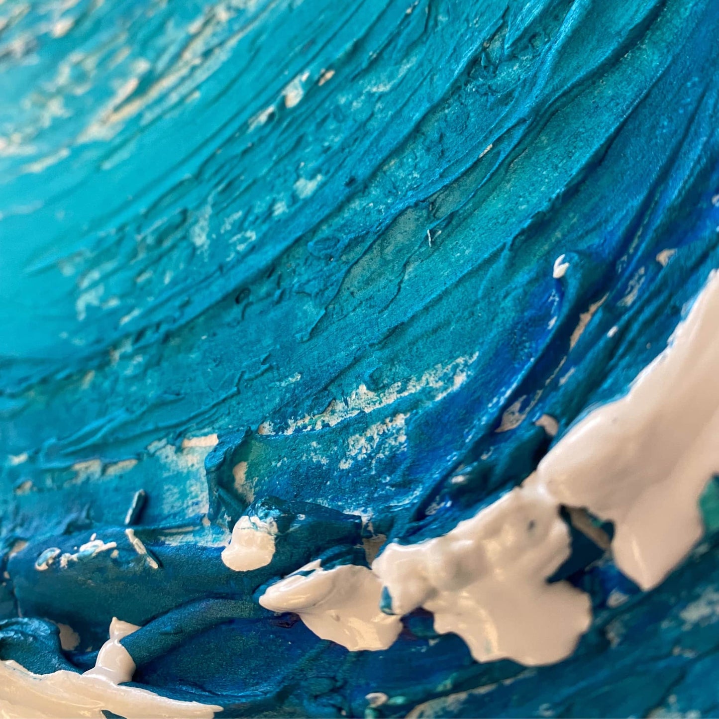 Textured crackled mixed media acrylic oil painting on canvas 3d impasto using brush palette knife and squeegee landscape waves