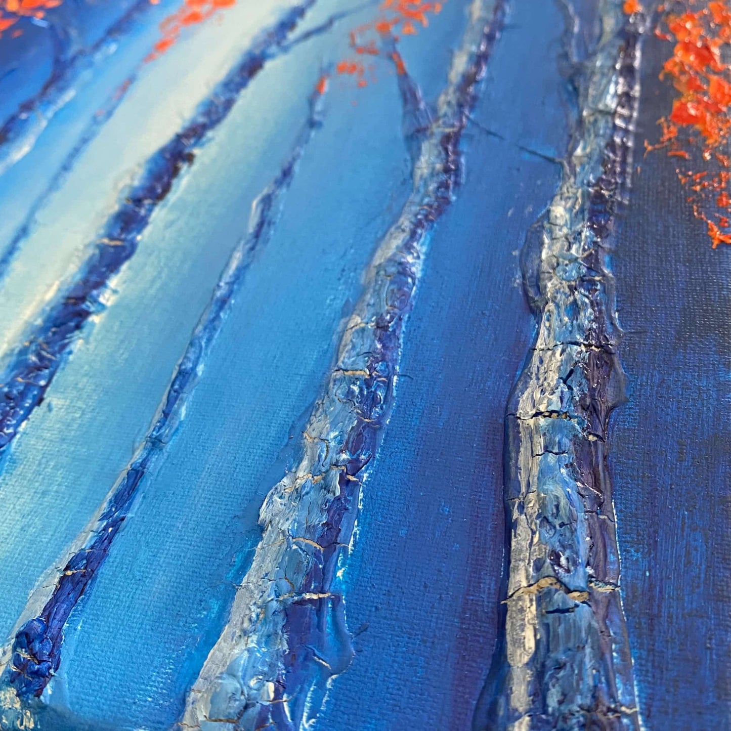 Acrylic painting on canvas abstract fine art for sale textured floral trees forest blue orange fadidiab.art fadi diab