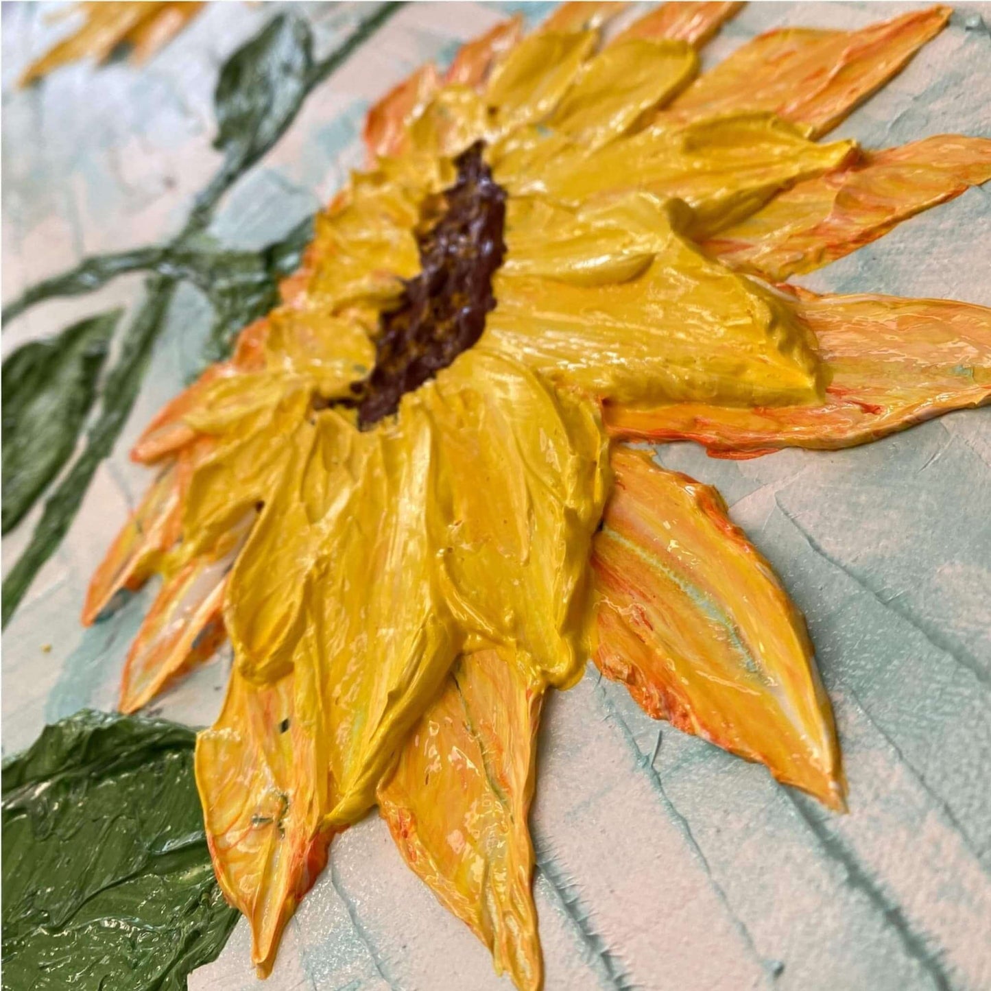 Textured crackled mixed media acrylic oil painting on canvas 3d impasto using brush palette knife and squeegee landscape floral fadidiab.art fadi diab free shipping