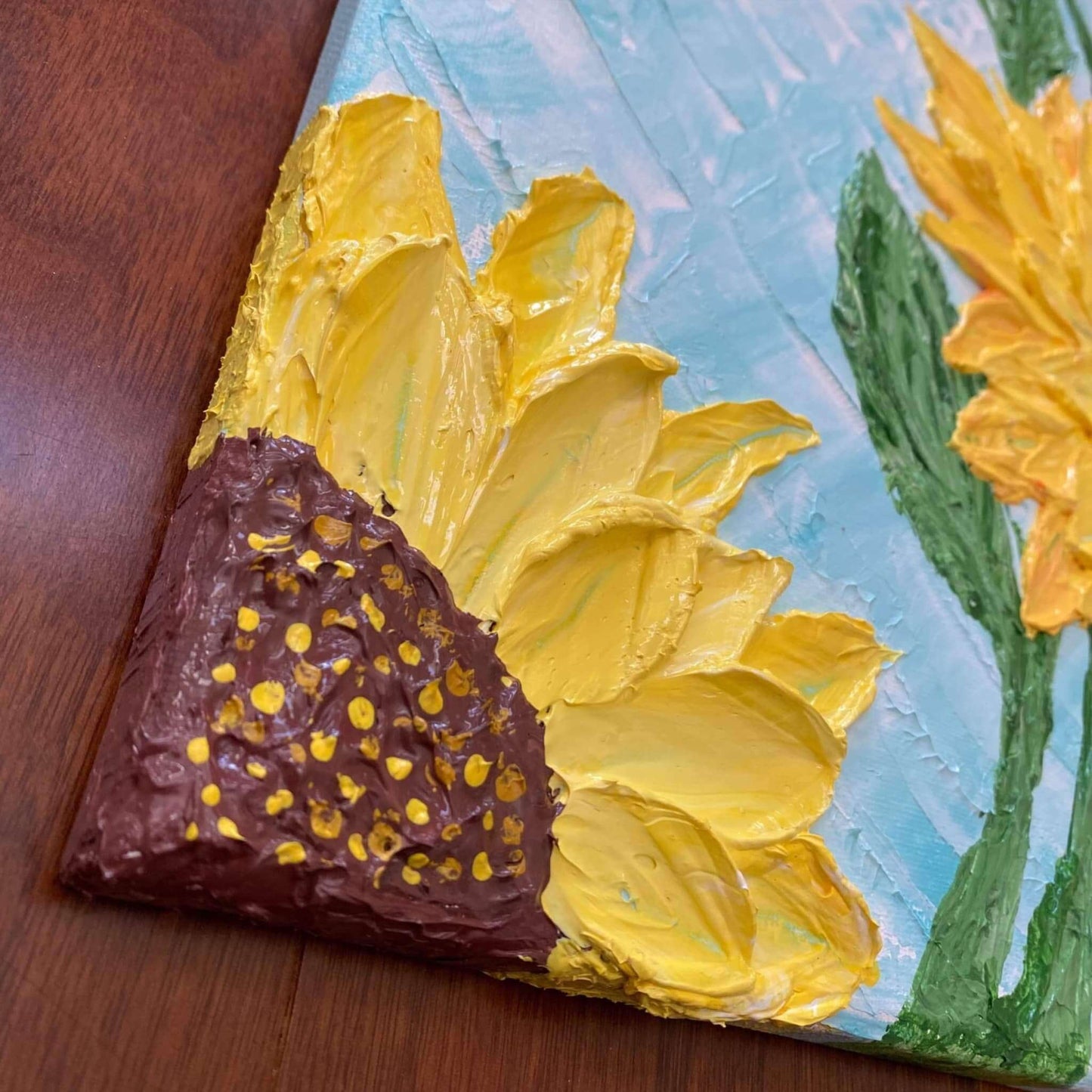 contemporary abstract art original paintings gallery signed by artist for art collectors using 3d impasto textured artwork floral sunflower still life