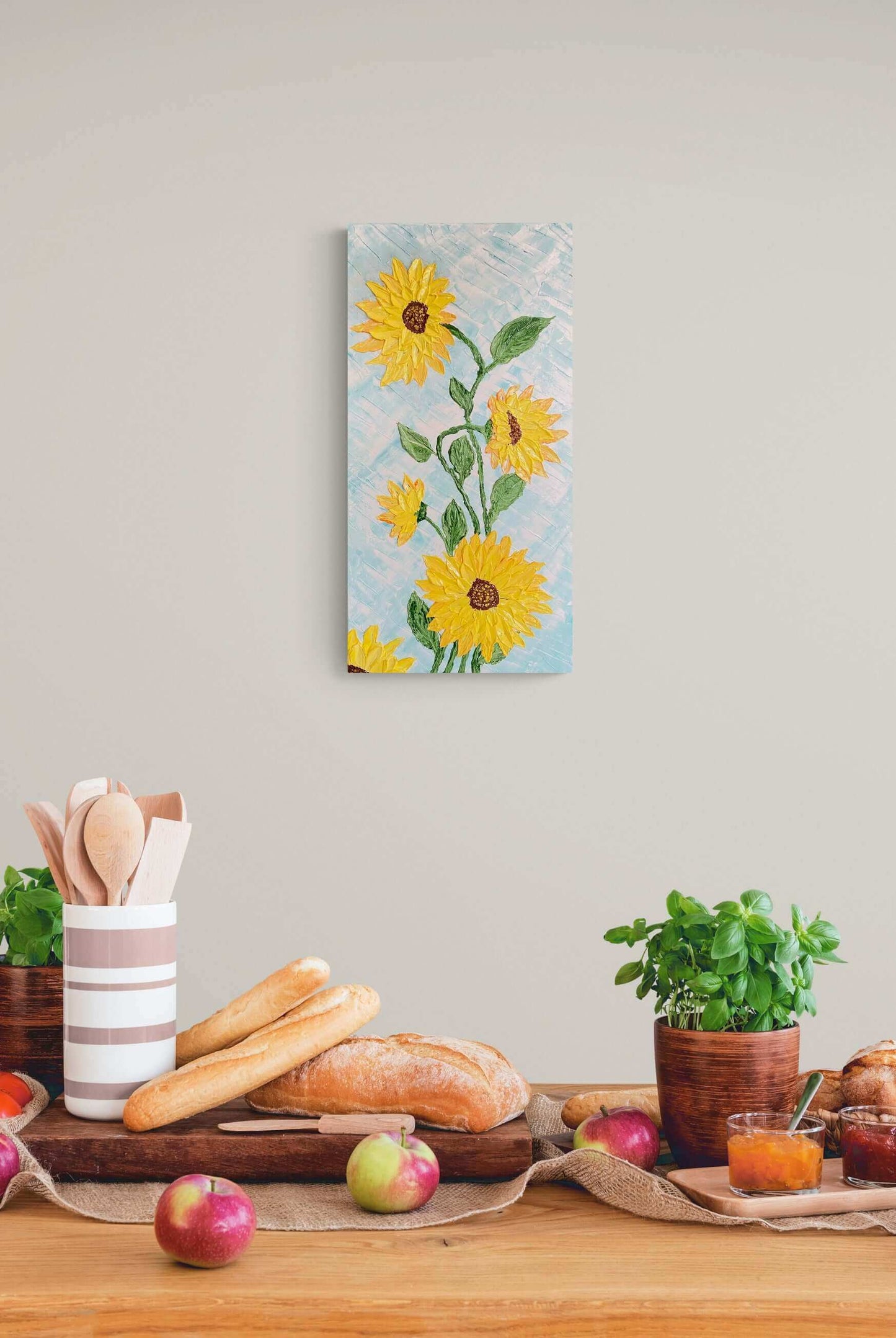 contemporary abstract art original paintings gallery signed by artist for art collectors using 3d impasto textured artwork floral sunflower still life