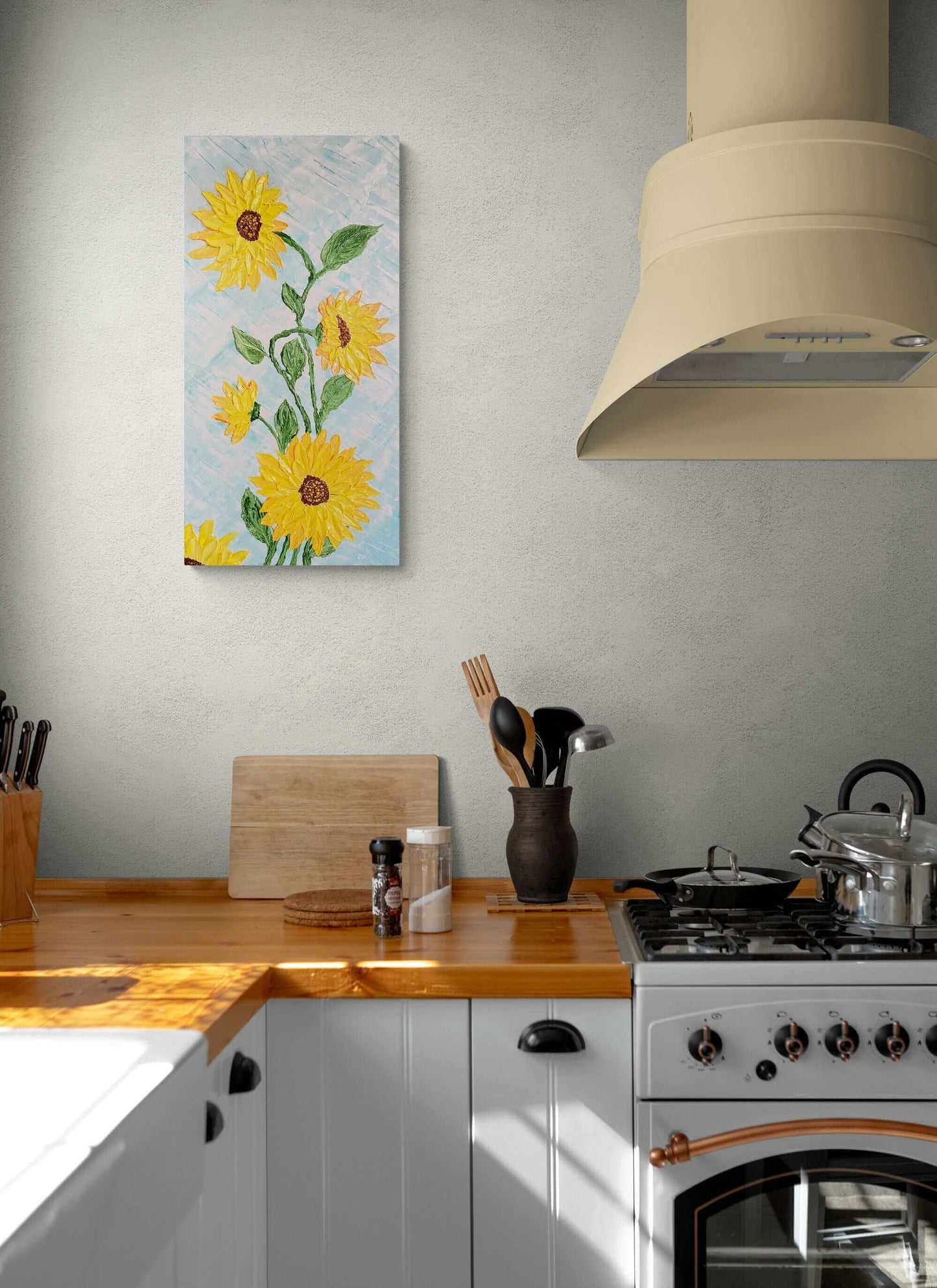 contemporary abstract art original paintings gallery signed by artist for art collectors using 3d impasto textured artwork floral sunflower still life