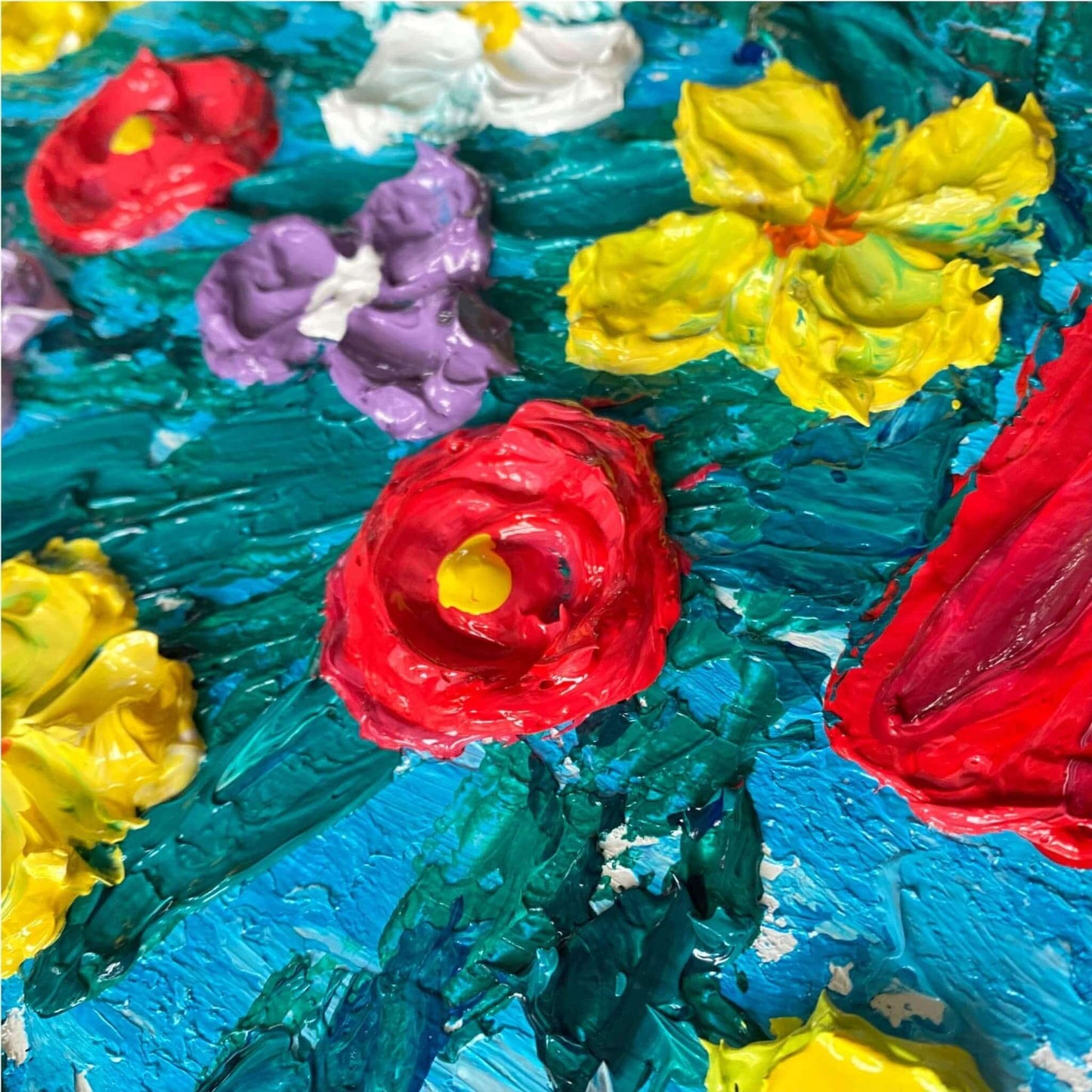 contemporary abstract art original paintings gallery signed by artist for art collectors using 3d impasto textured artwork floral
