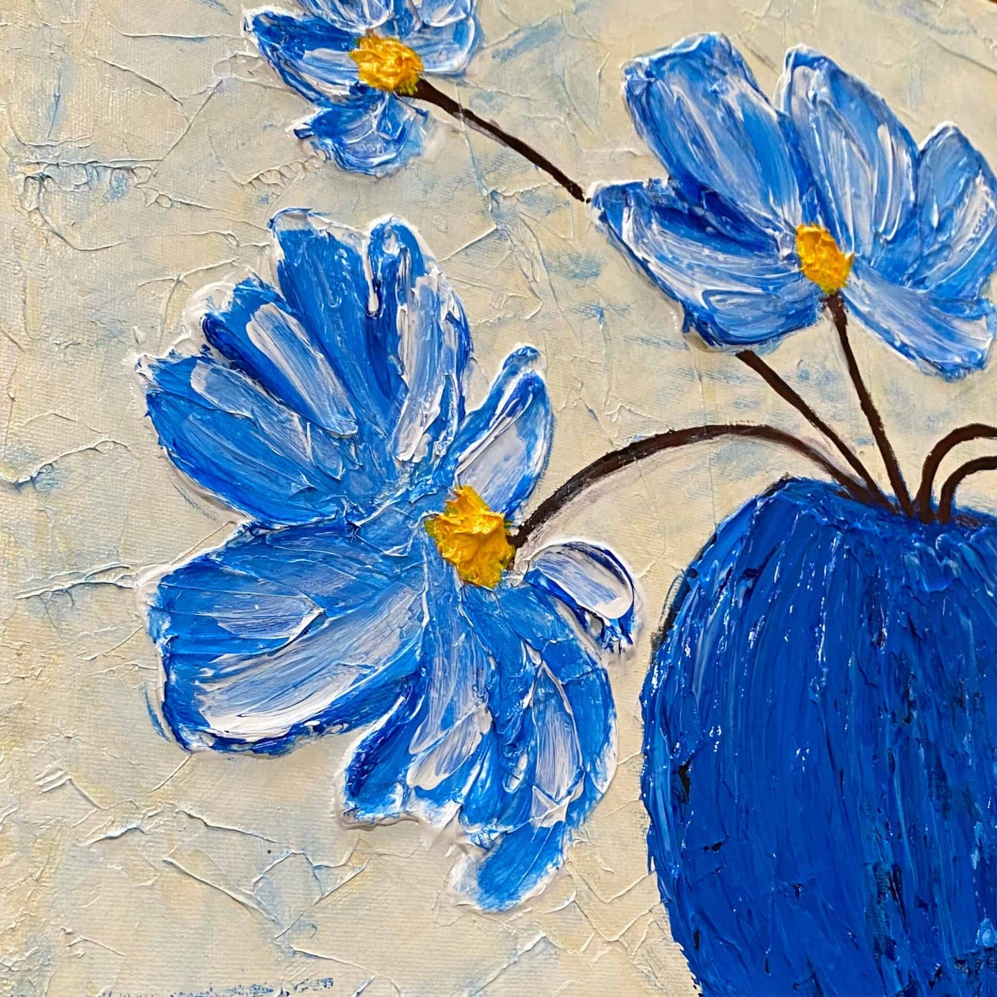 Textured crackled mixed media acrylic oil painting on canvas 3d impasto using brush palette knife and squeegee landscape floral