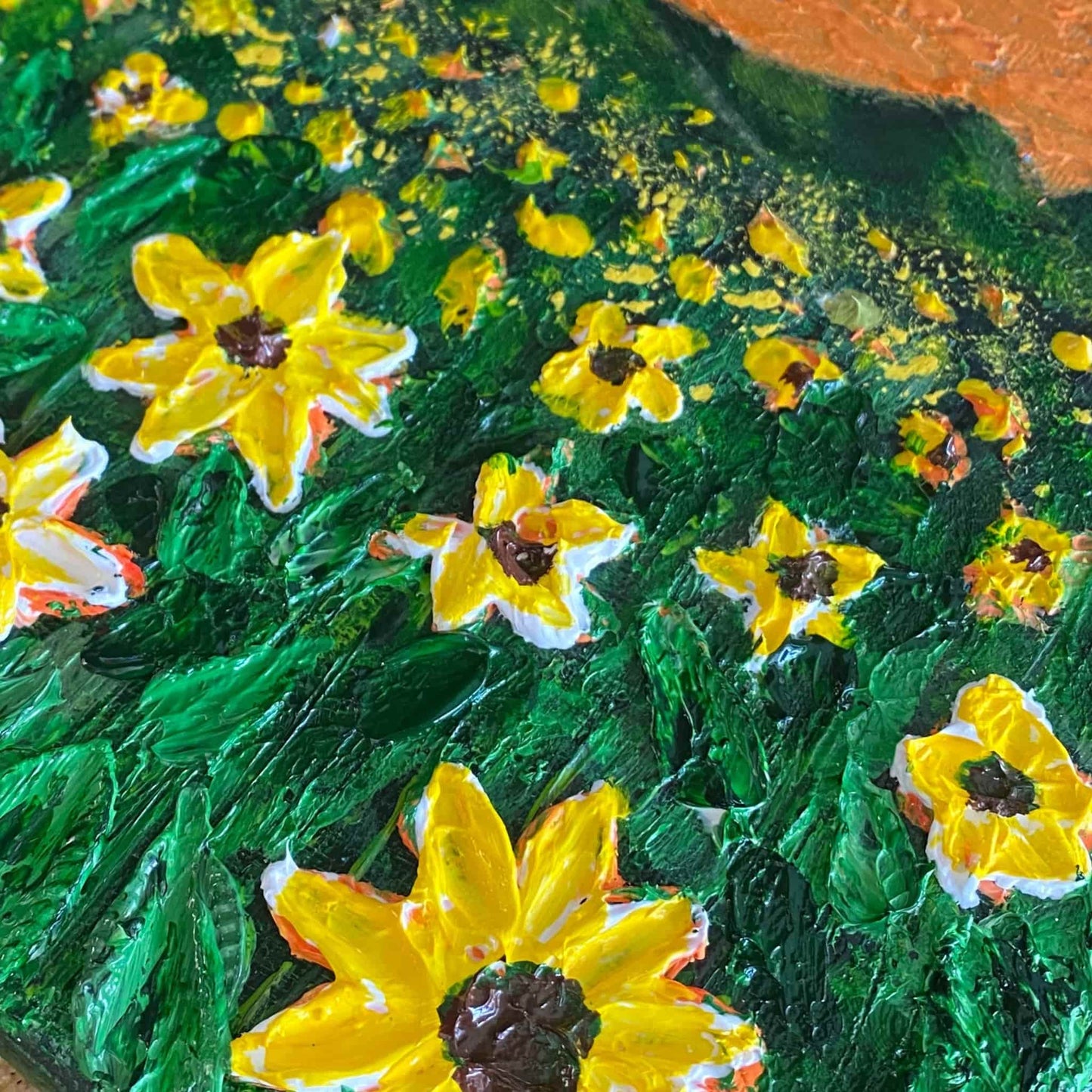acrylic oil painting on canvas wall art texture artwork original for sale flower floral trees sunset field sunflower