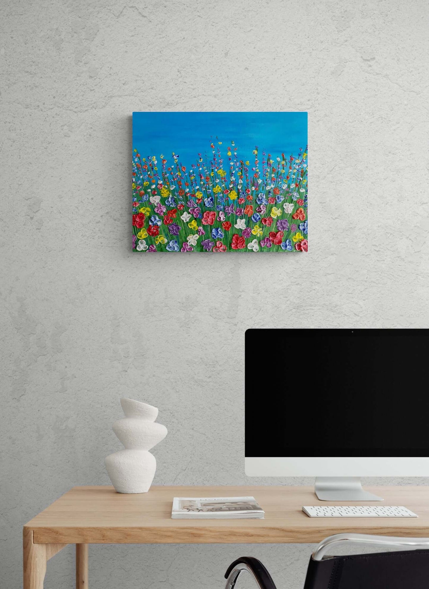 Acrylic mixed media painting on canvas abstract contemporary gallery fine art for sale textured floral trees forest landscape blue orange fadidiab.art fadi diab free shipping