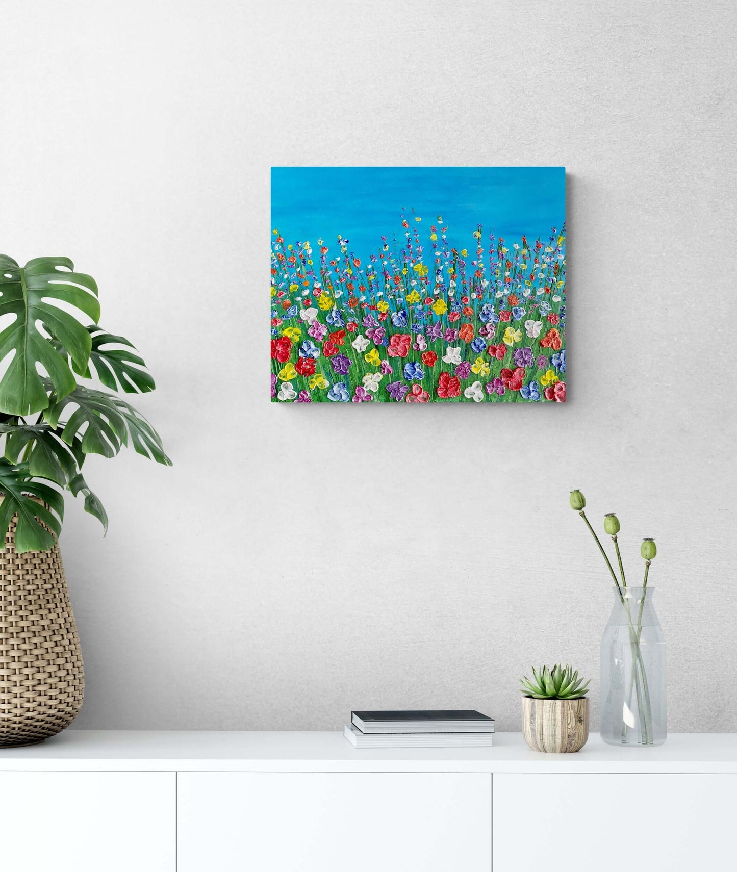 Acrylic mixed media painting on canvas abstract contemporary gallery fine art for sale textured floral trees forest landscape blue orange fadidiab.art fadi diab free shipping