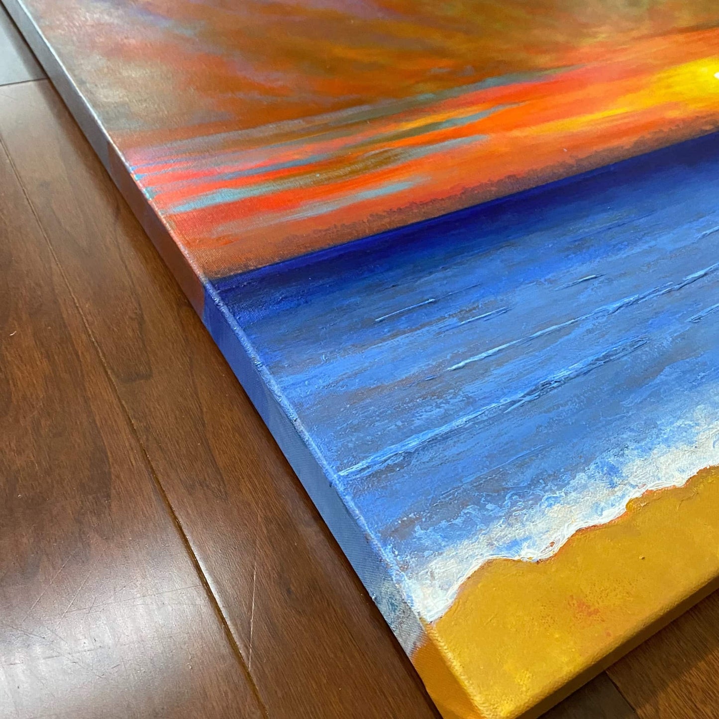 acrylic oil painting on canvas wall art texture crackle artwork original handmade signed by artist for sale seascape sunset