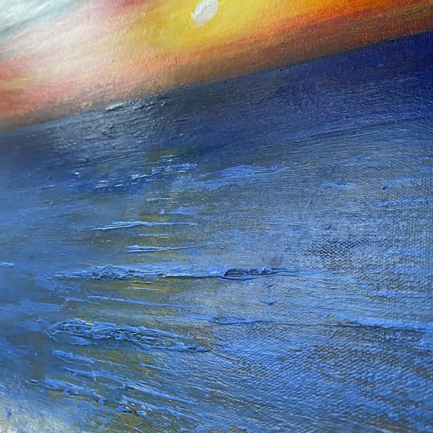 Textured crackled mixed media acrylic oil painting on canvas 3d impasto using brush palette knife and squeegee landscape sea