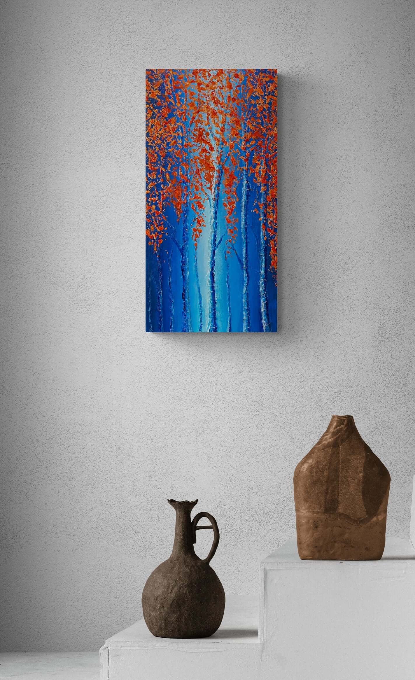 Acrylic painting on canvas abstract fine art for sale textured floral trees forest blue orange fadidiab.art fadi diab