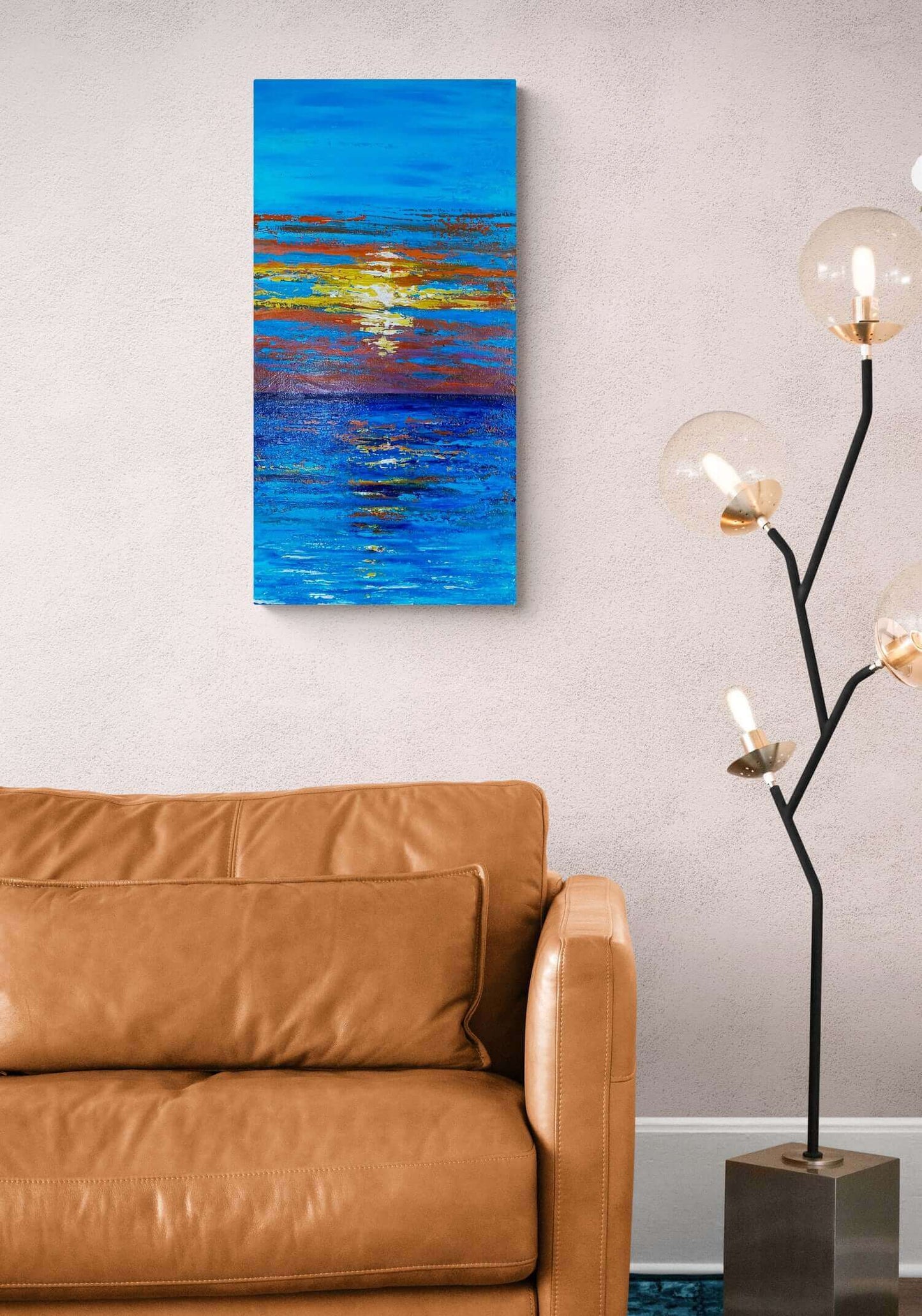 Textured mixed media acrylic oil painting on canvas 3d impasto landscape seascape original sunset ocean cloud