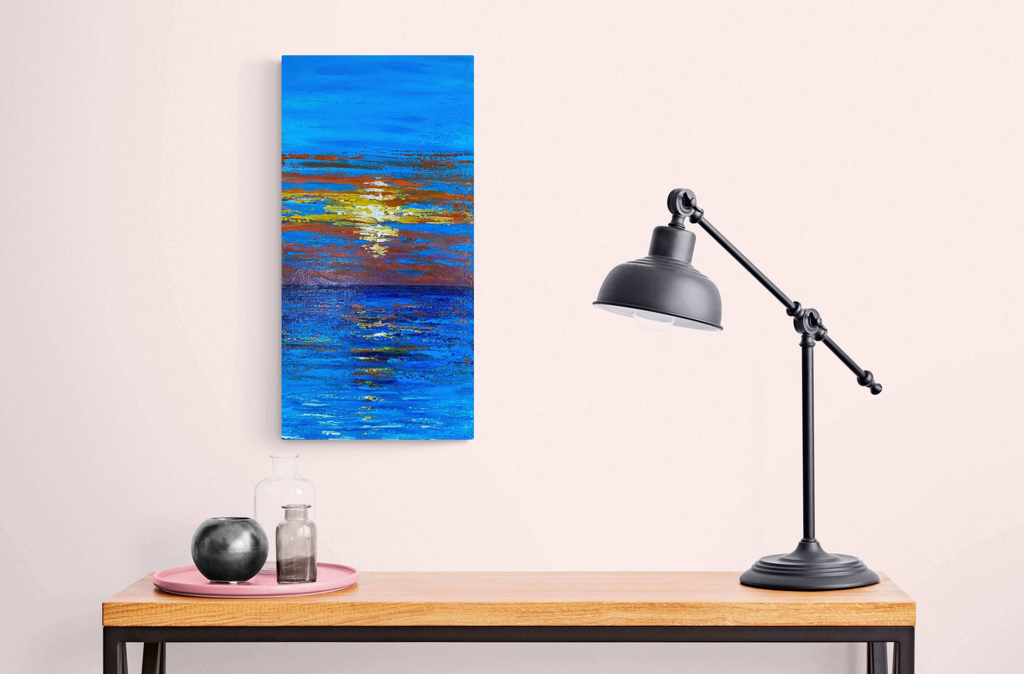 Textured mixed media acrylic oil painting on canvas 3d impasto landscape seascape original sunset ocean cloud