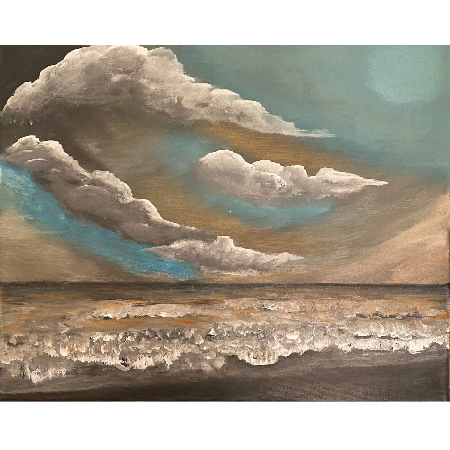 Original hand painted acrylic oil abstract mixed media art painting signed by artist with certificate of authenticity clouds seascape beach waves ocean seashore