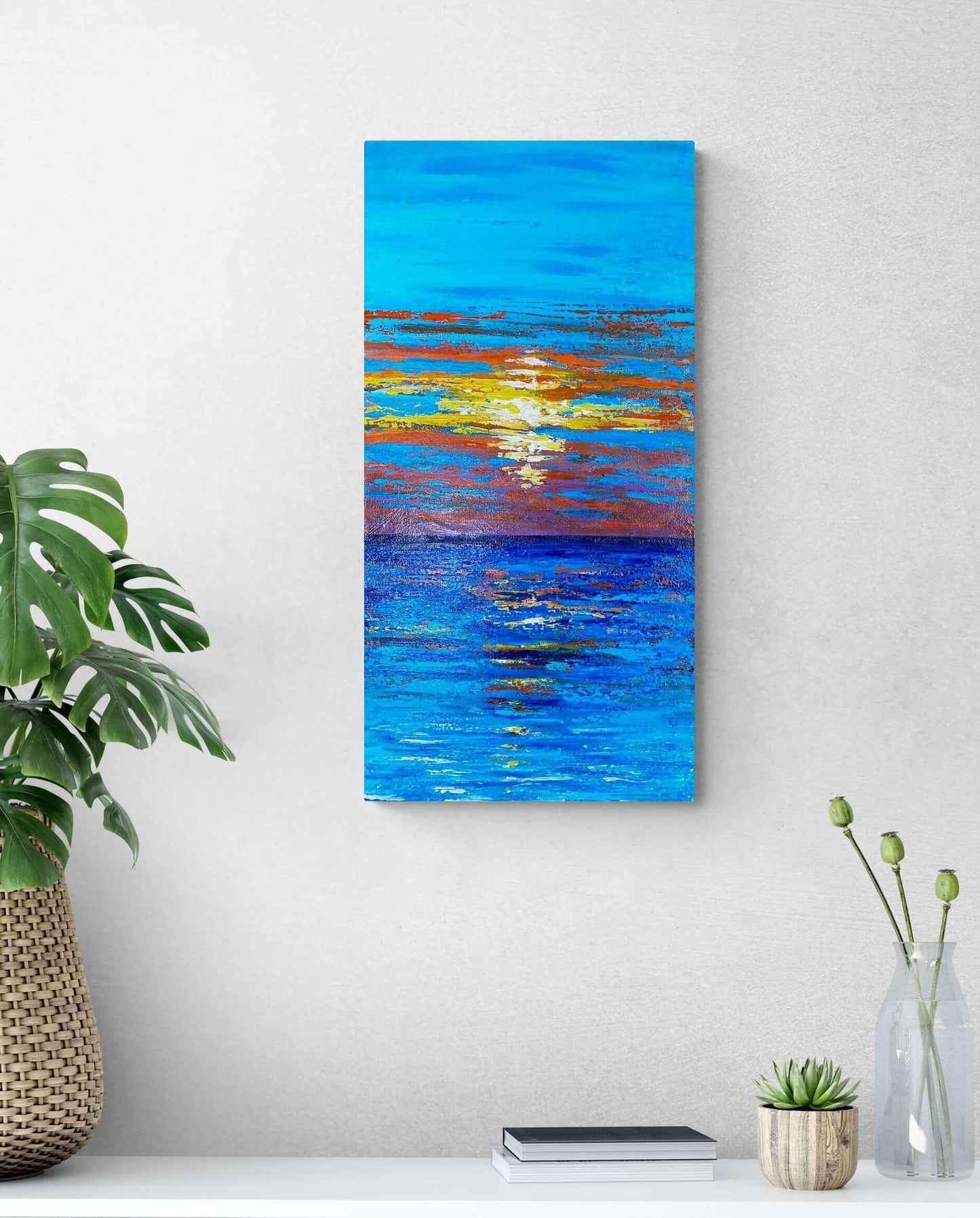 Textured mixed media acrylic oil painting on canvas 3d impasto landscape seascape original sunset ocean cloud